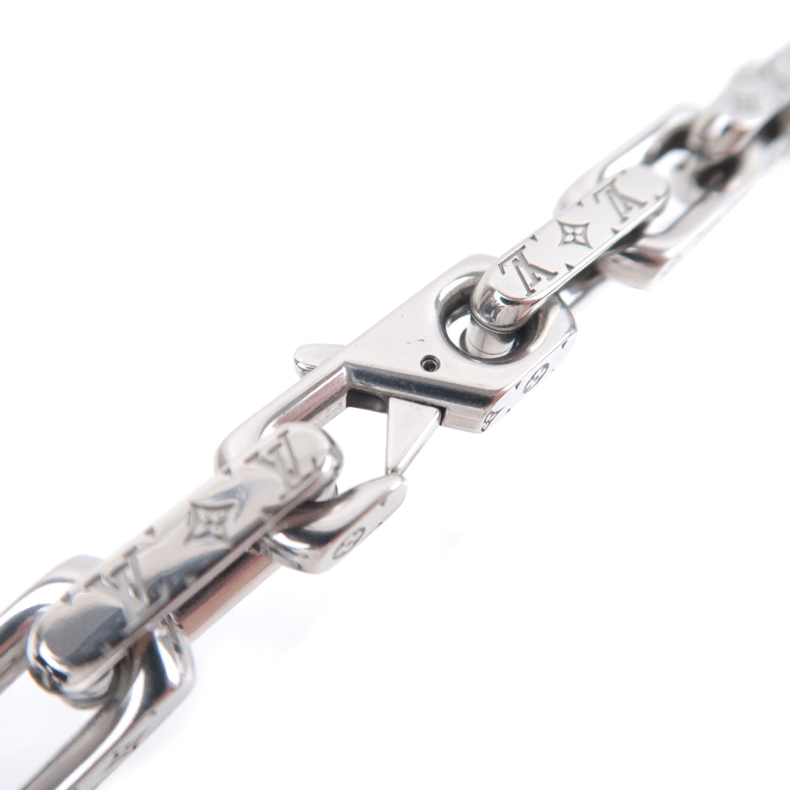 Louis Vuitton Collier Chain Monogram Necklace Silver Color M00307