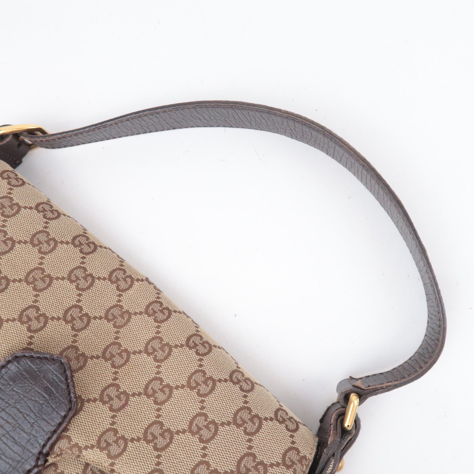 GUCCI Horsebit GG Canvas Shoulder Bag Beige Brown 114915
