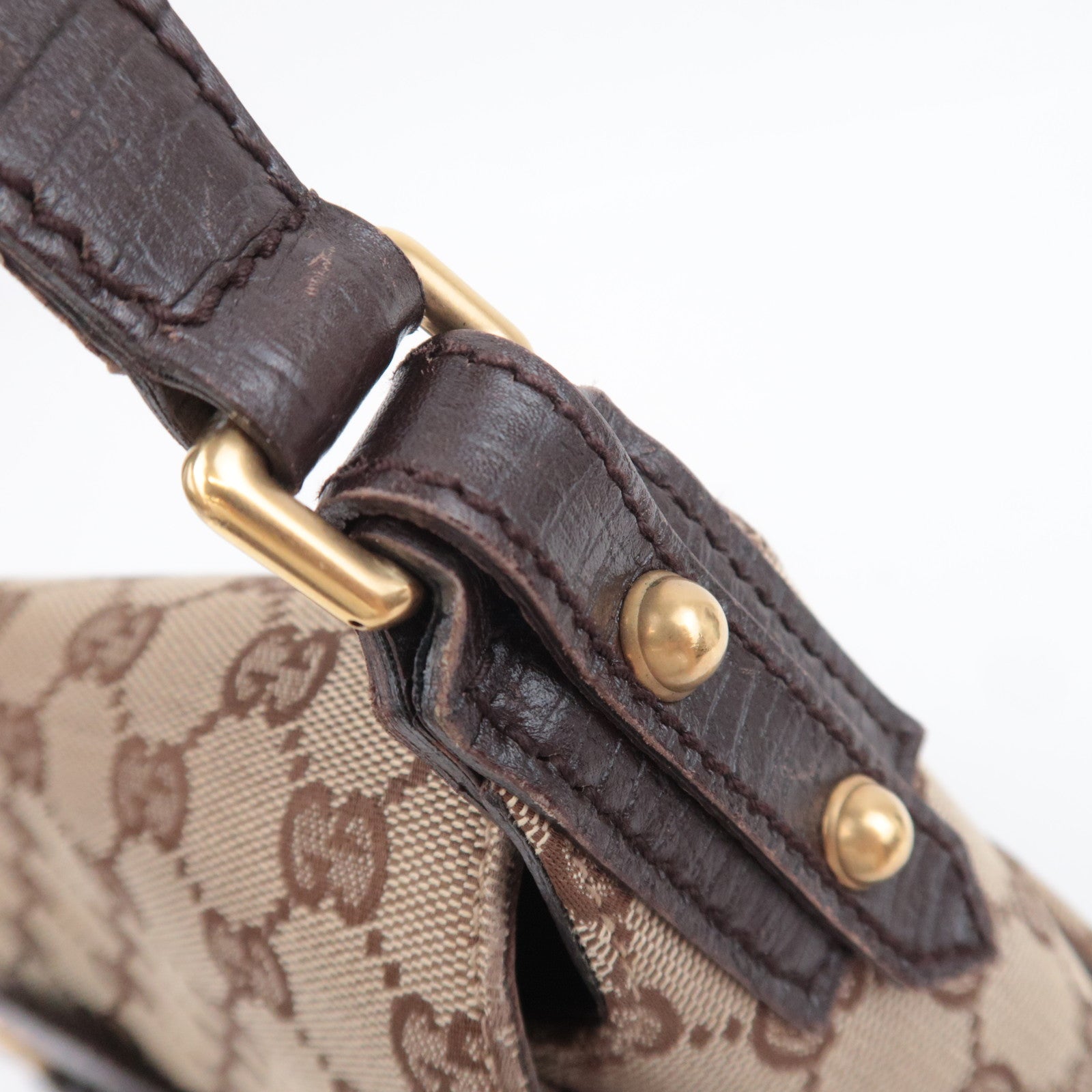 GUCCI Horsebit GG Canvas Shoulder Bag Beige Brown 114915