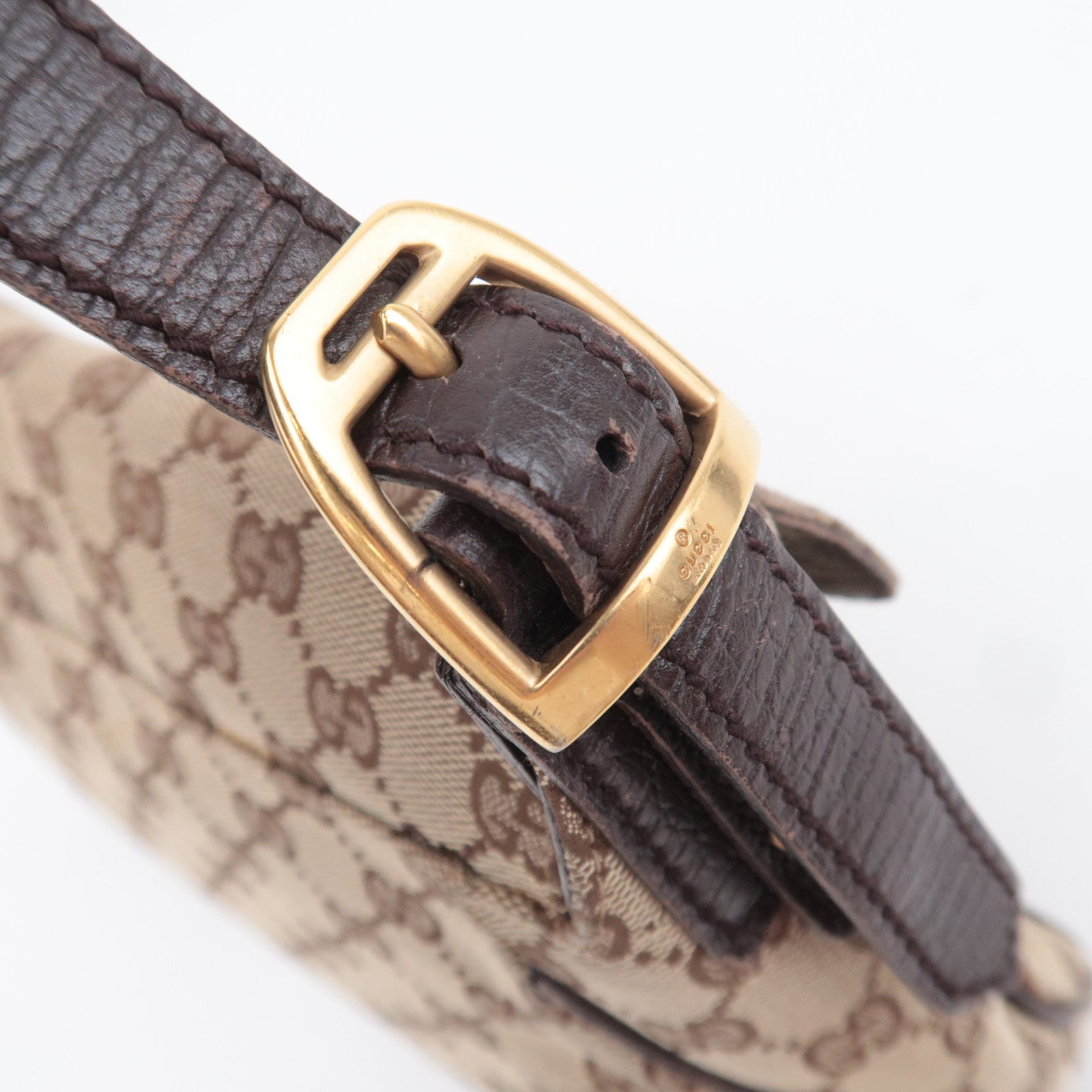 GUCCI Horsebit GG Canvas Shoulder Bag Beige Brown 114915
