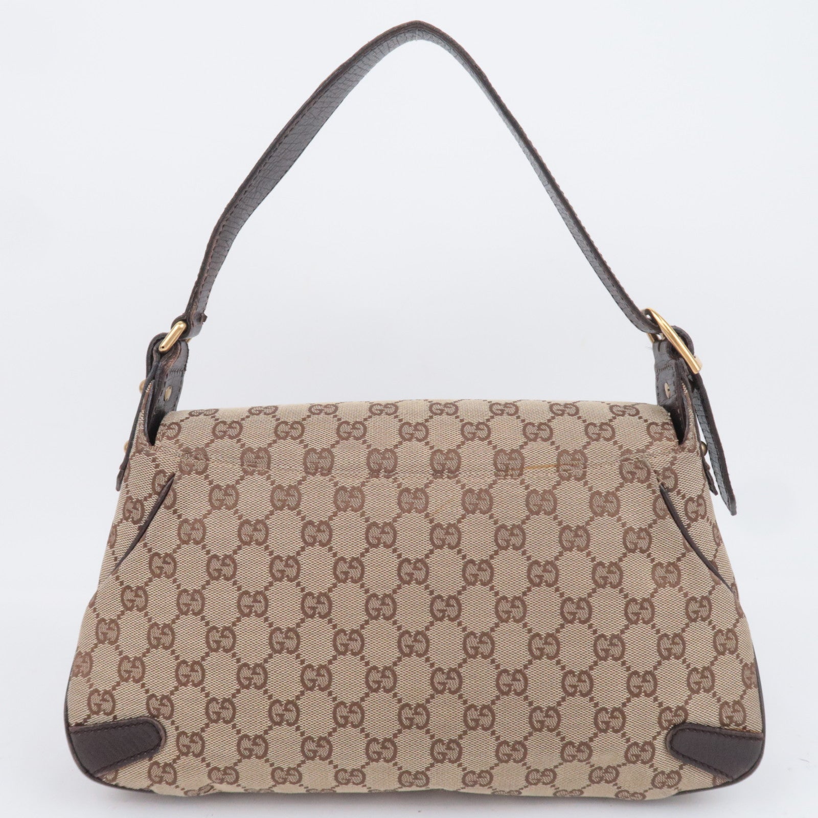 GUCCI Horsebit GG Canvas Shoulder Bag Beige Brown 114915