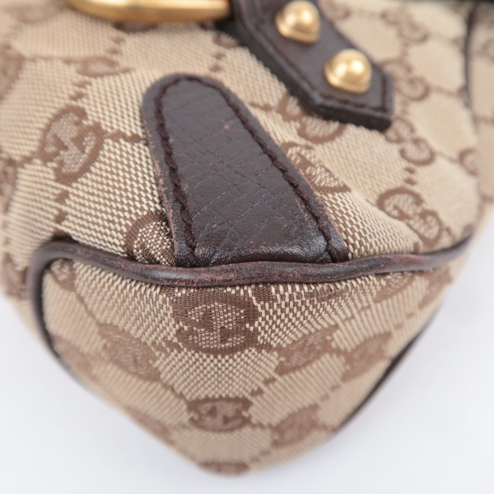 GUCCI Horsebit GG Canvas Shoulder Bag Beige Brown 114915