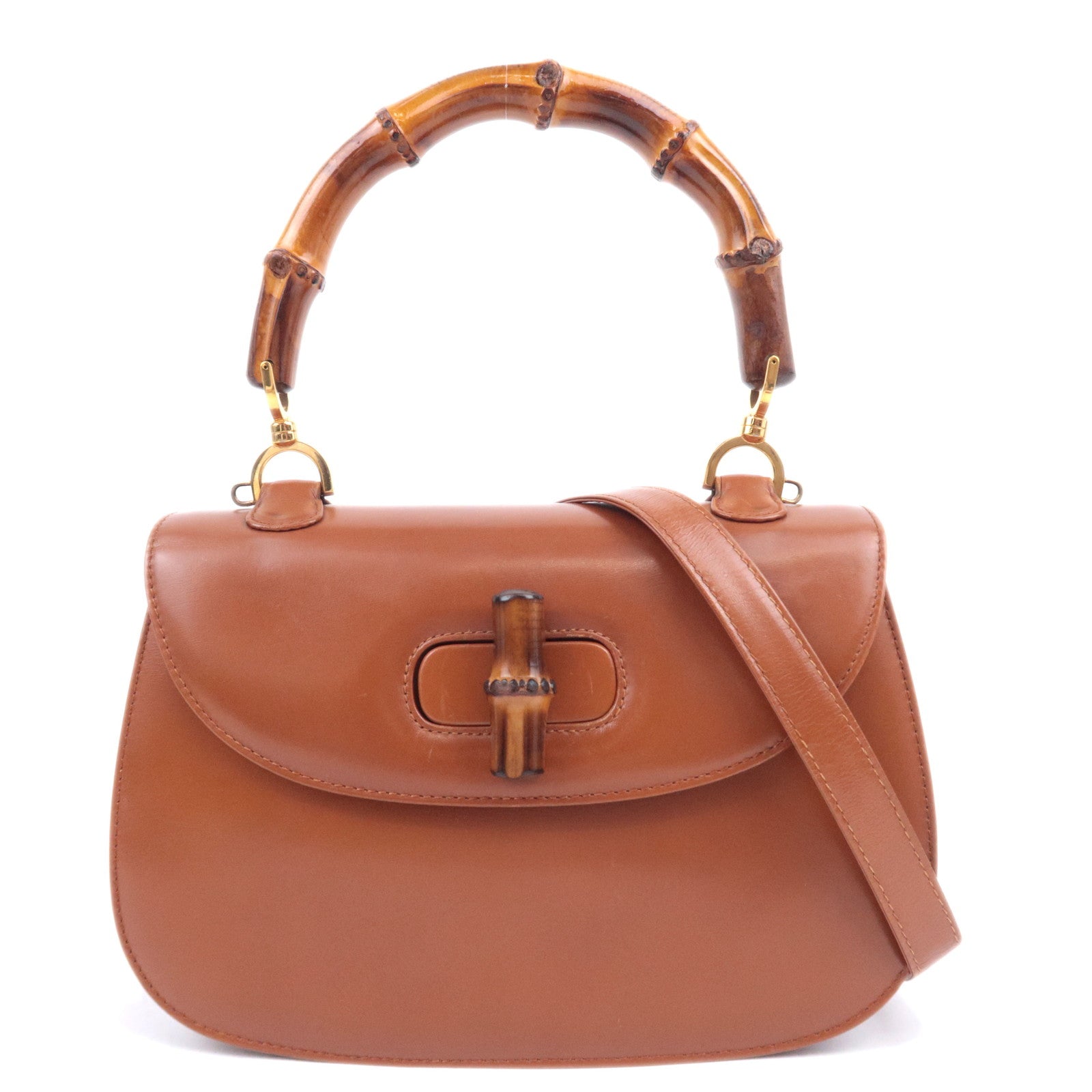 GUCCI Bamboo 2Way Leather Handbag Brown 000.2046.063391067