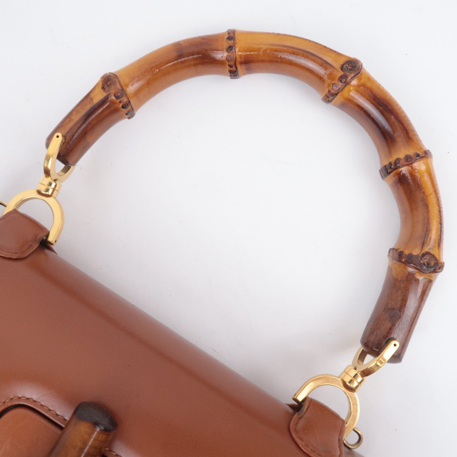 GUCCI Bamboo 2Way Leather Handbag Brown 000.2046.0633