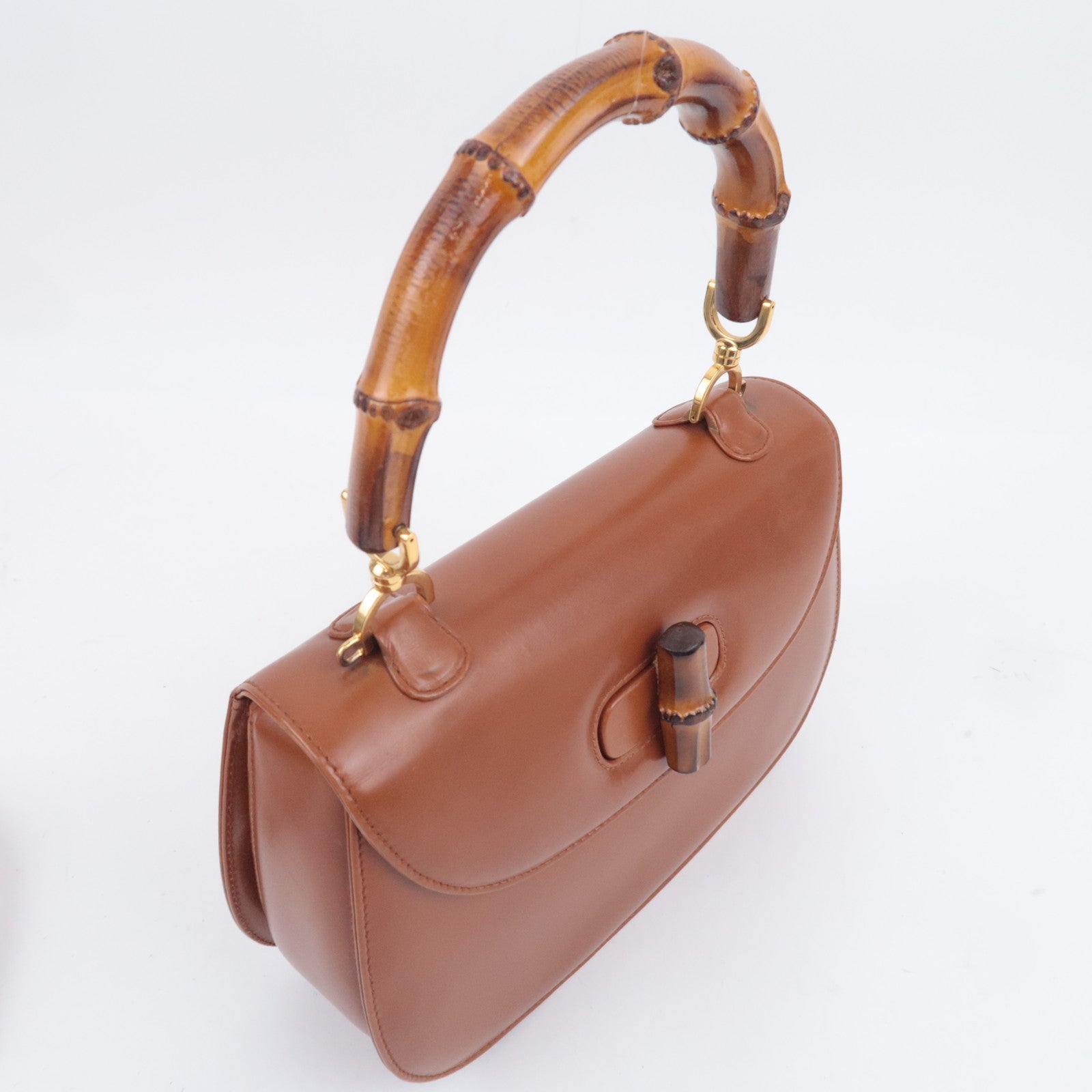 GUCCI Bamboo 2Way Leather Handbag Brown 000.2046.0633