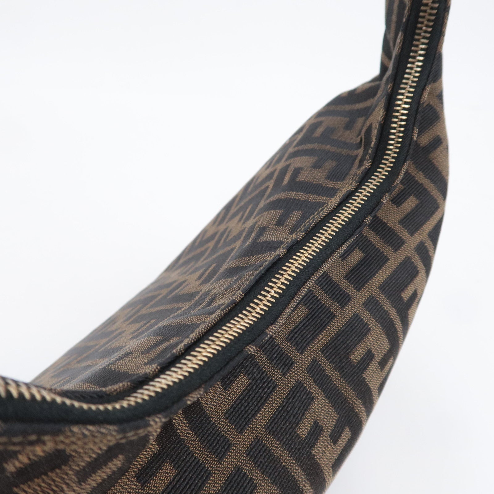 FENDI Zucca Canvas Leather Shoulder Bag Brown Black