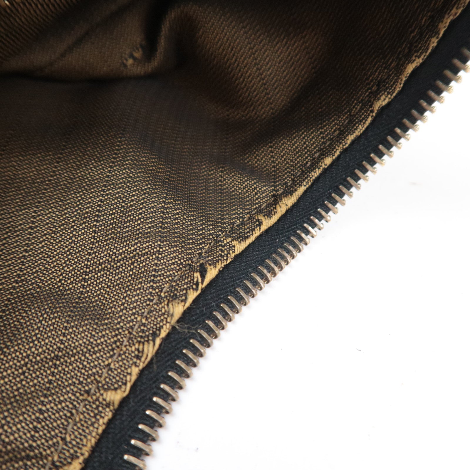 FENDI Zucca Canvas Leather Shoulder Bag Brown Black