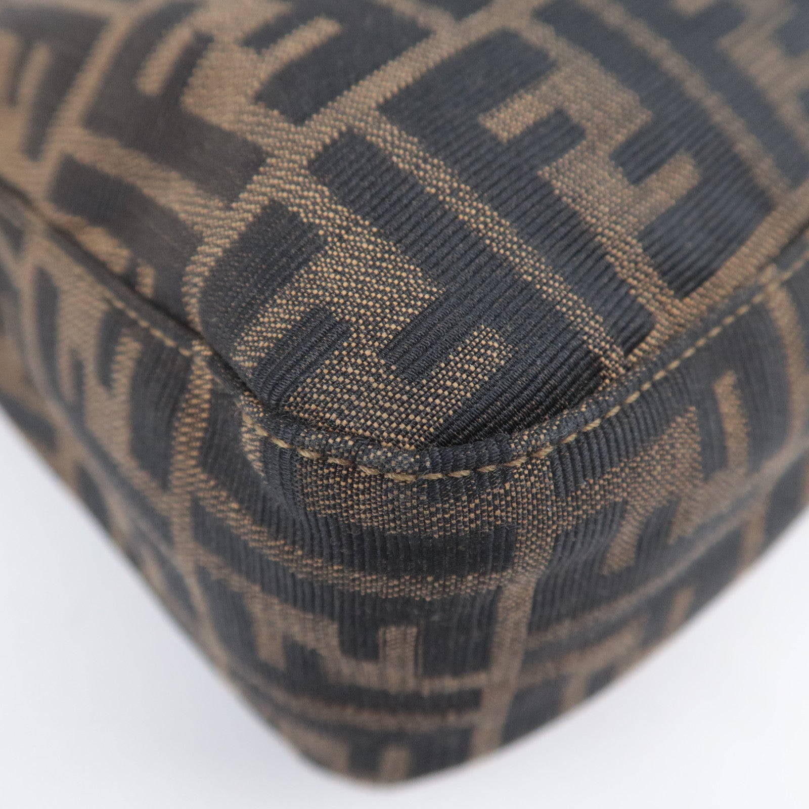 FENDI Zucca Canvas Leather Shoulder Bag Brown Black