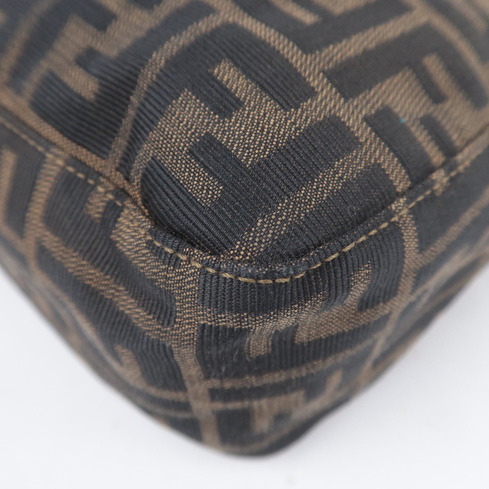 FENDI Zucca Canvas Leather Shoulder Bag Brown Black