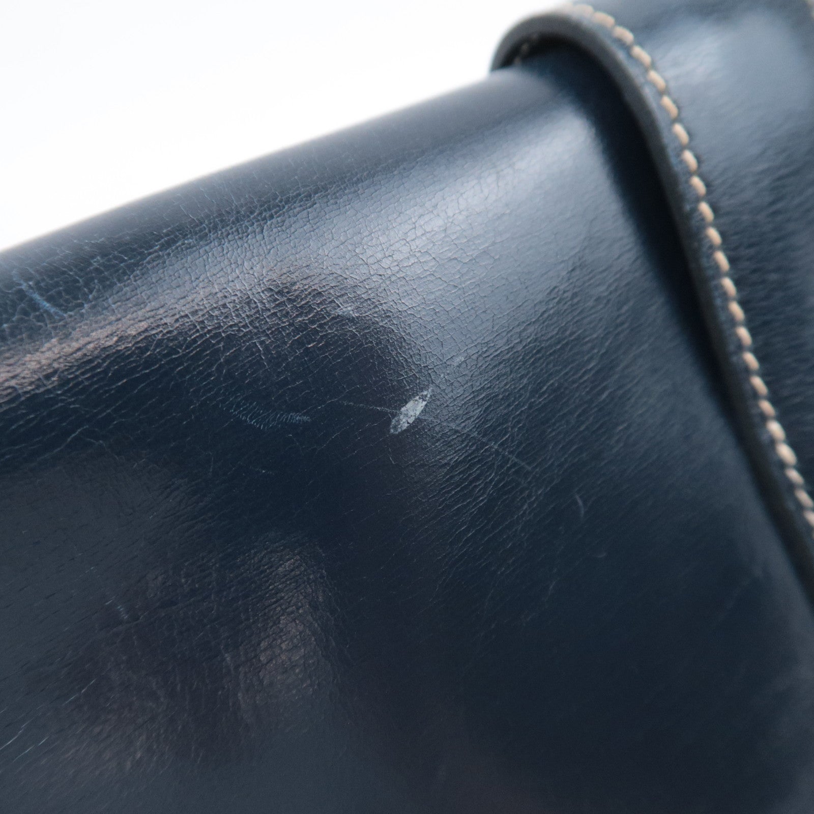 HERMES Jige PM Box Calf Clutch Bag 〇J Stamp (1980) Navy