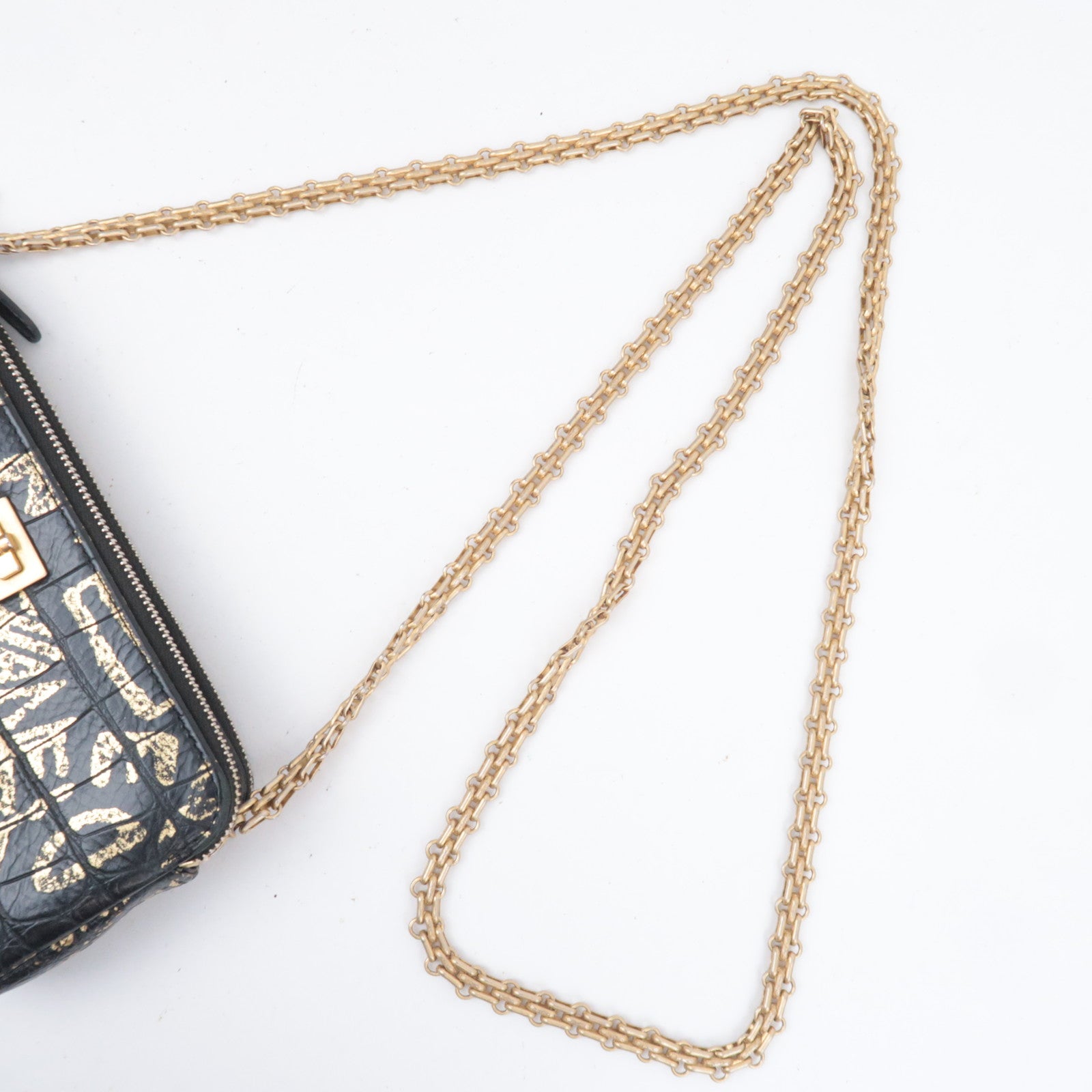 CHANEL 2.55 Reissue Graffiti Leather Chain Shoulder Bag Black Gold