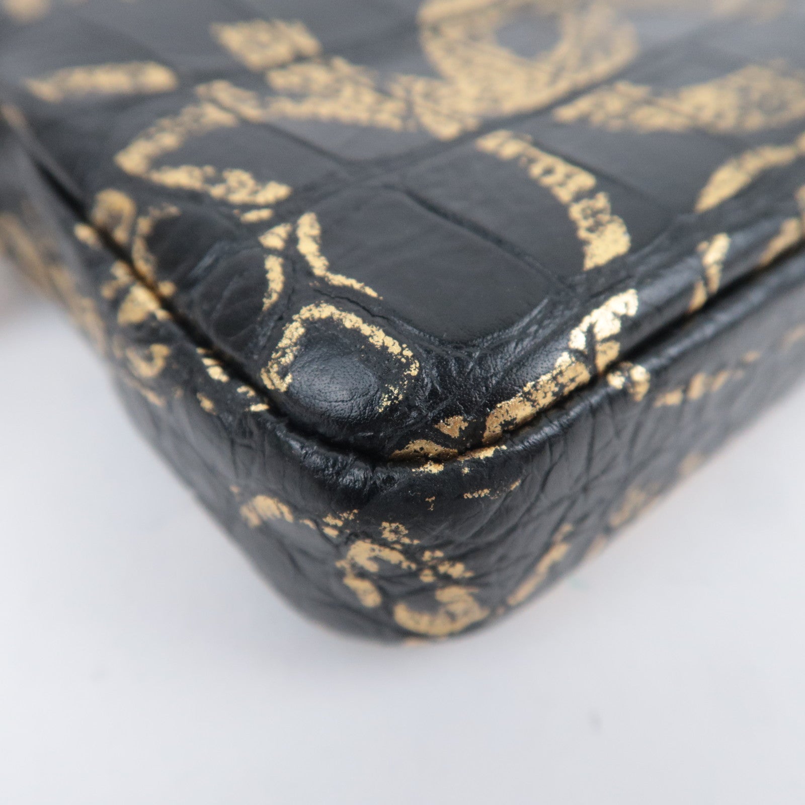 CHANEL 2.55 Reissue Graffiti Leather Chain Shoulder Bag Black Gold