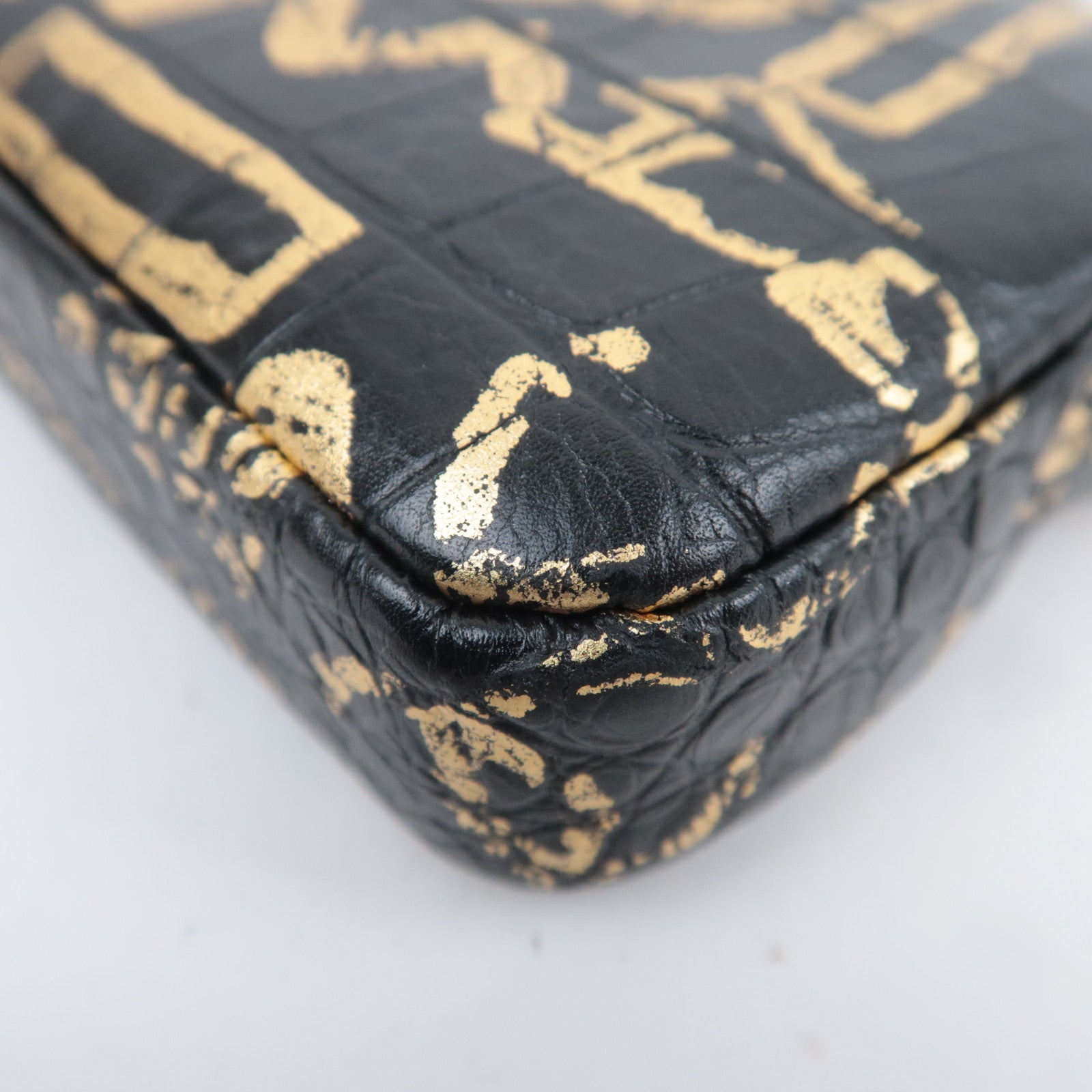 CHANEL 2.55 Reissue Graffiti Leather Chain Shoulder Bag Black Gold