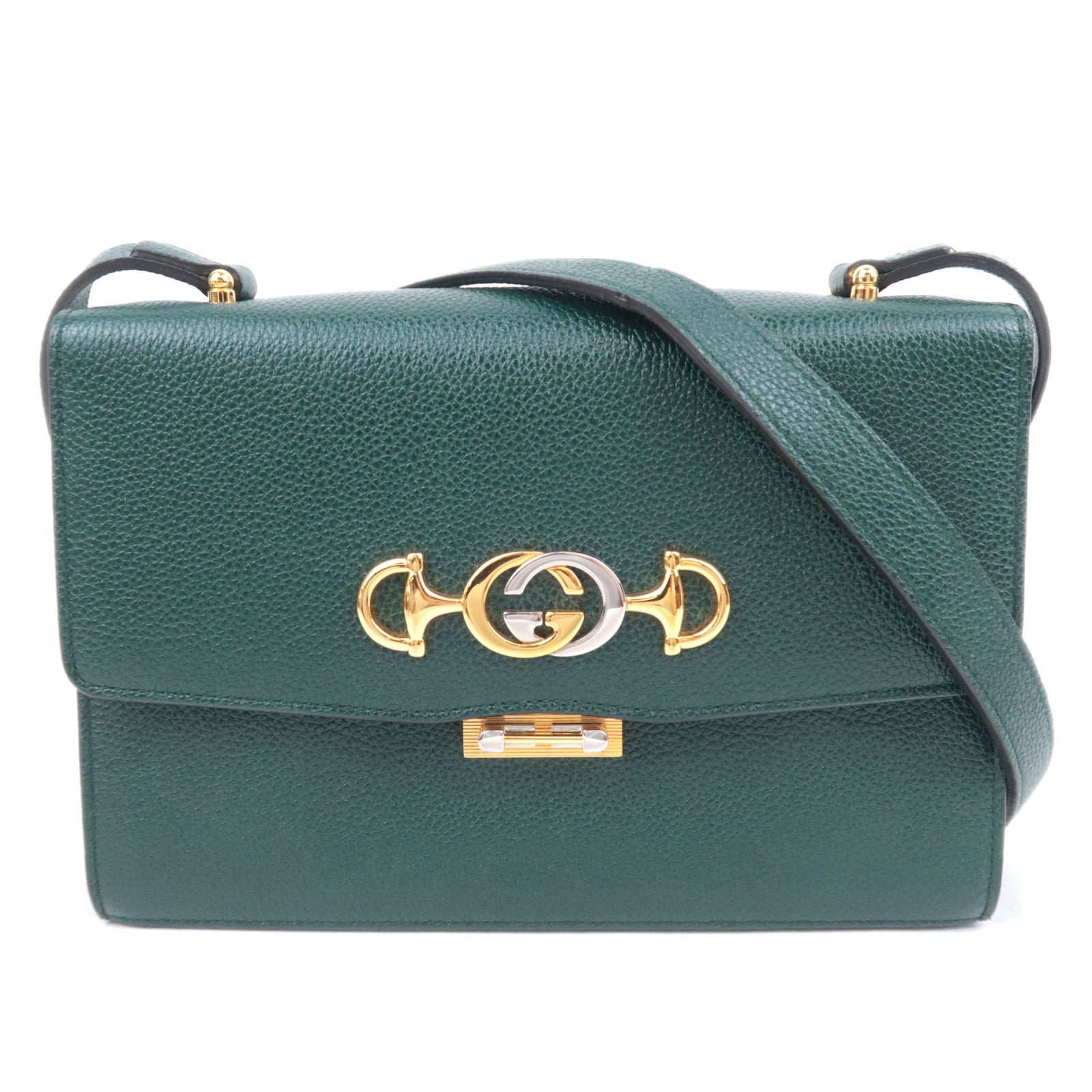 GUCCI Zumi Leather Shoulder Bag Green 57638891085