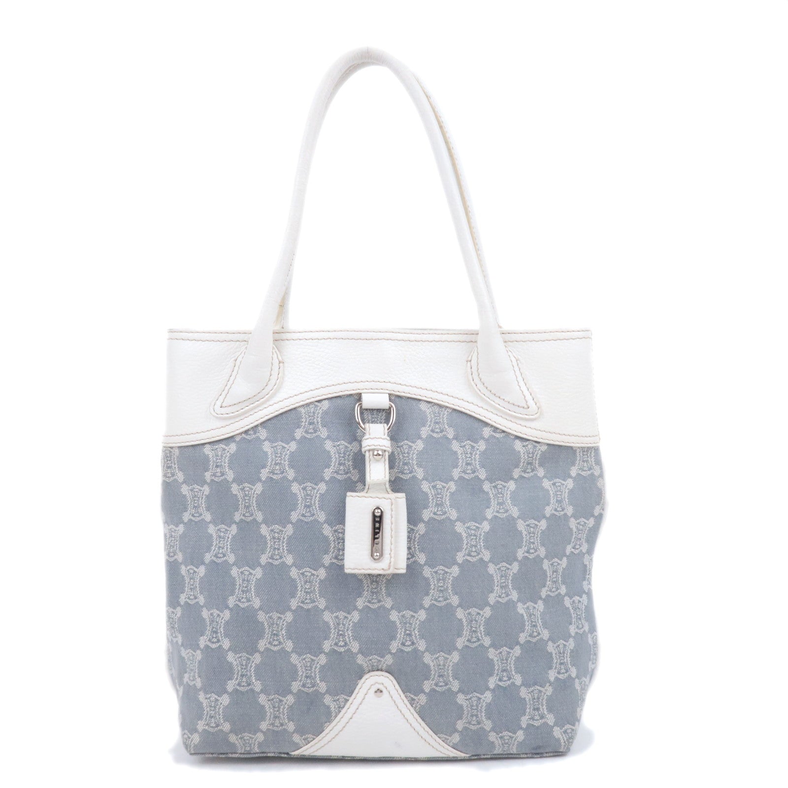 CELINE Paris Macadam Denim Leather Tote Bag Gray White91086
