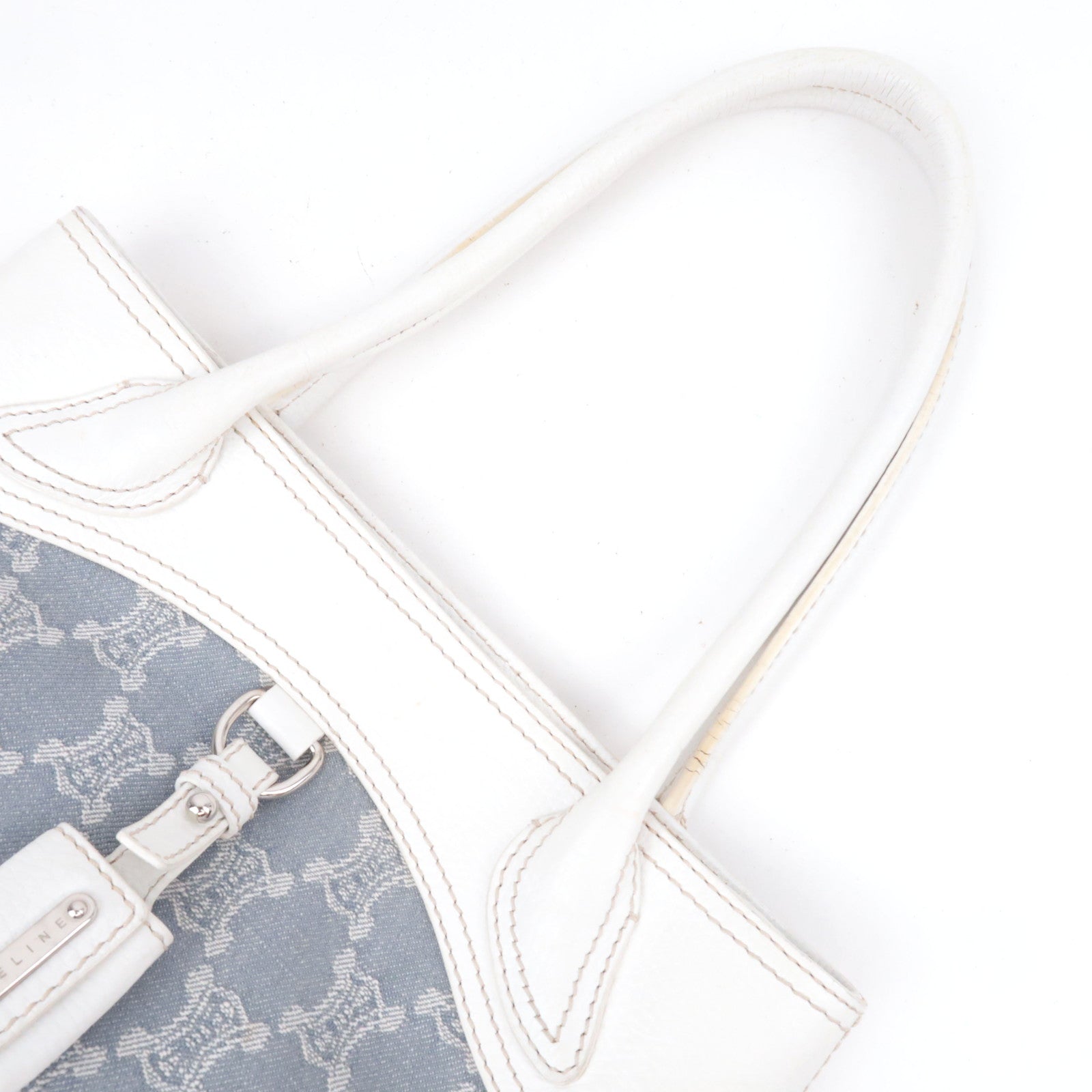 CELINE Paris Macadam Denim Leather Tote Bag Gray White