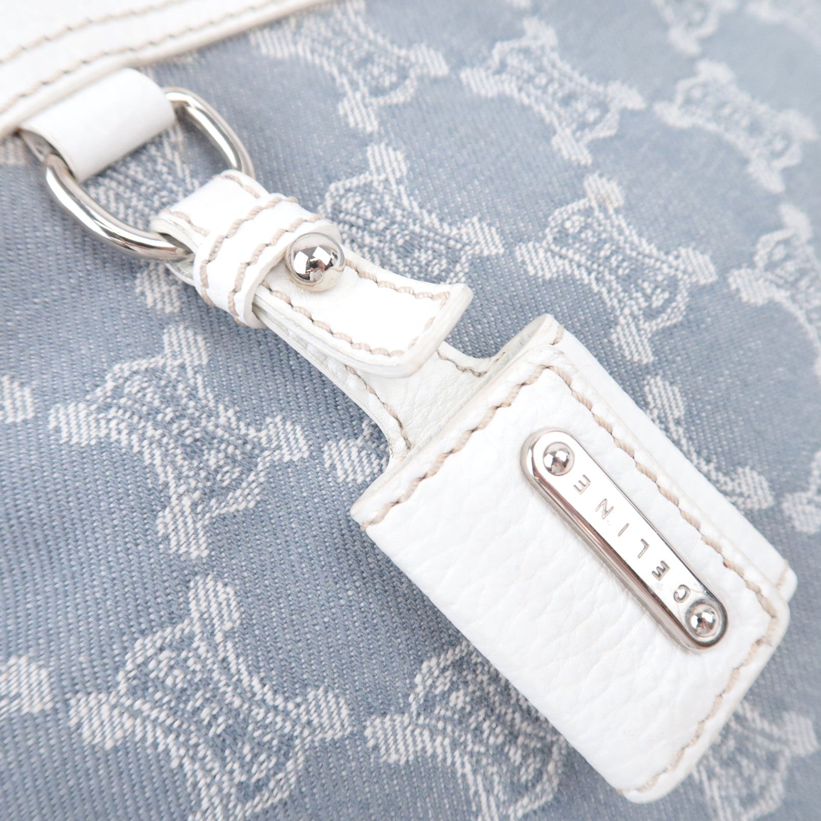 CELINE Paris Macadam Denim Leather Tote Bag Gray White