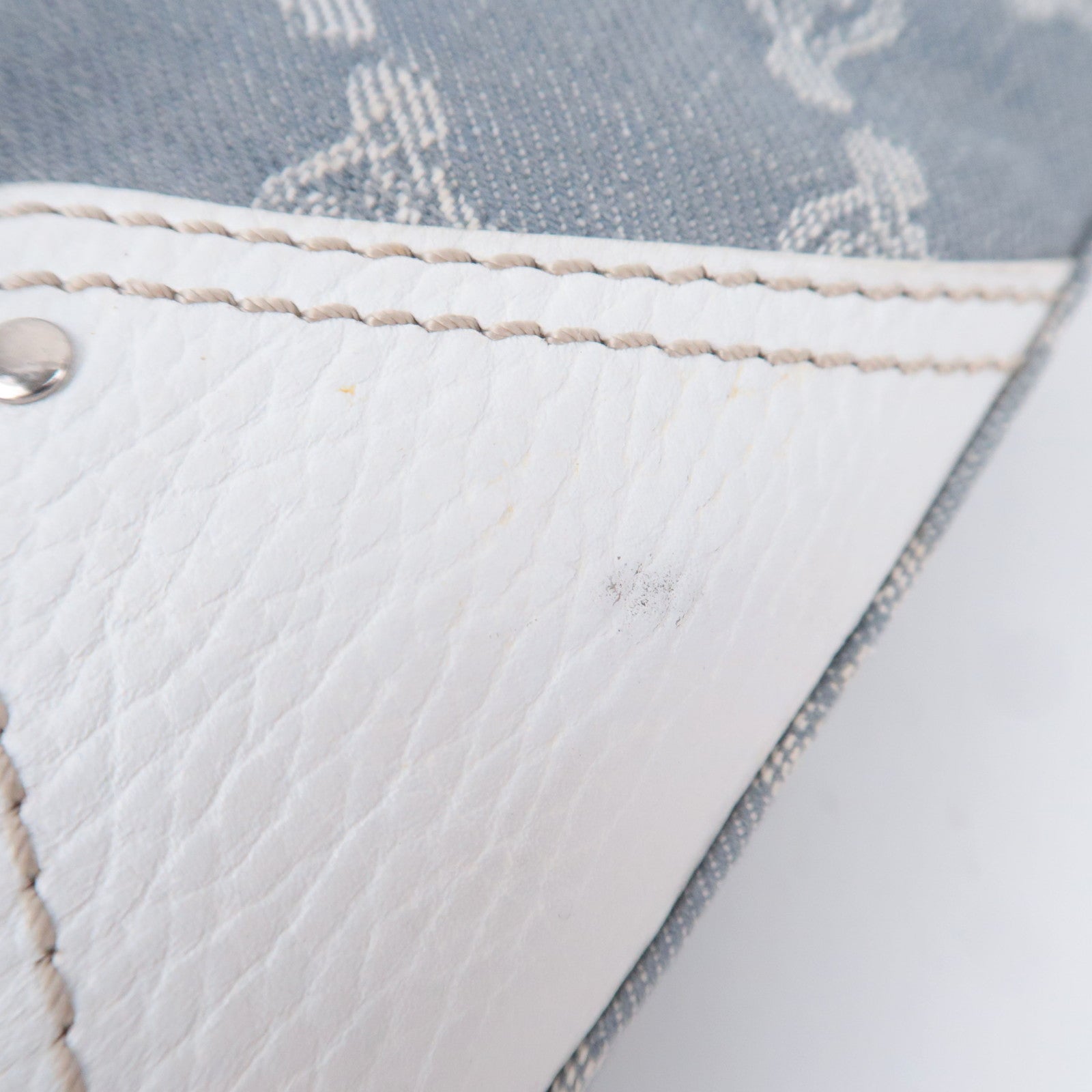 CELINE Paris Macadam Denim Leather Tote Bag Gray White