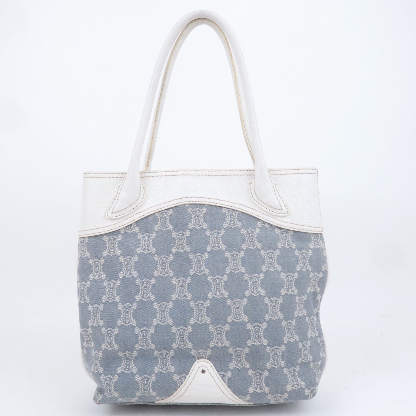 CELINE Paris Macadam Denim Leather Tote Bag Gray White