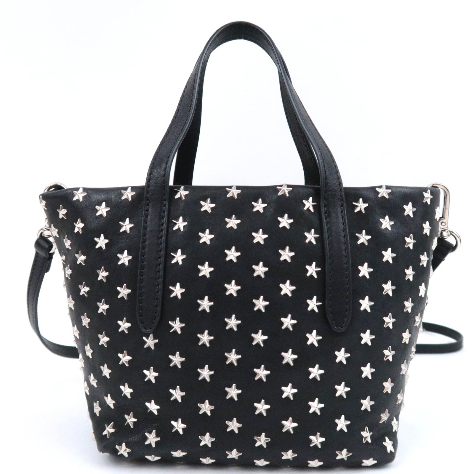 JIMMY CHOO Star Studs 2Way Leather Handbag Black