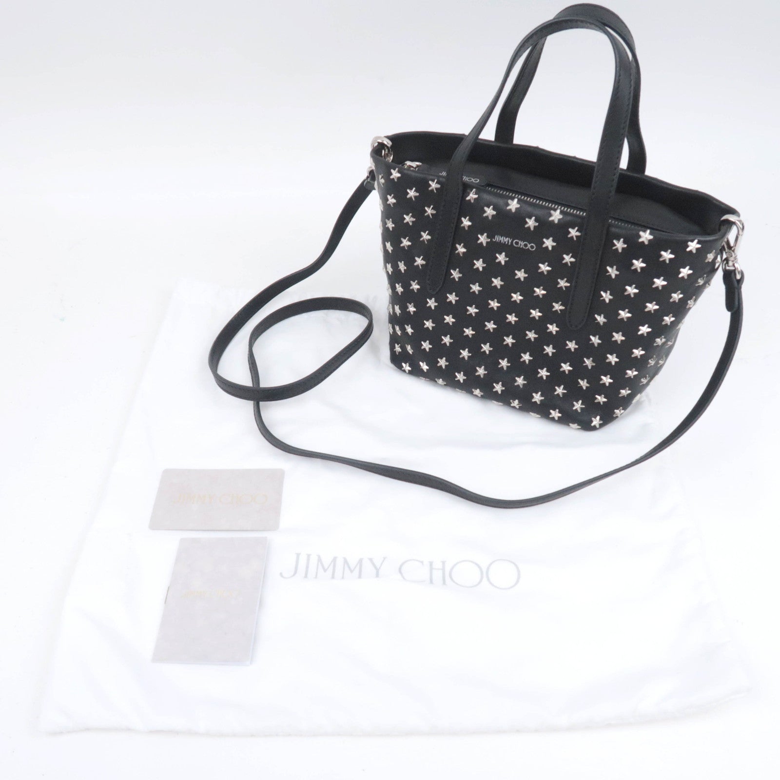 JIMMY CHOO Star Studs 2Way Leather Handbag Black
