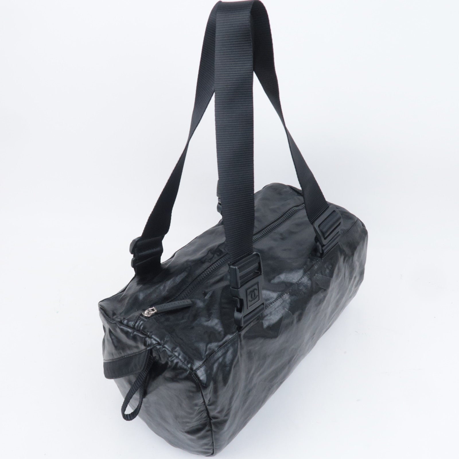 CHANEL Chanel Sports Boston Bag Coated Canvas Black