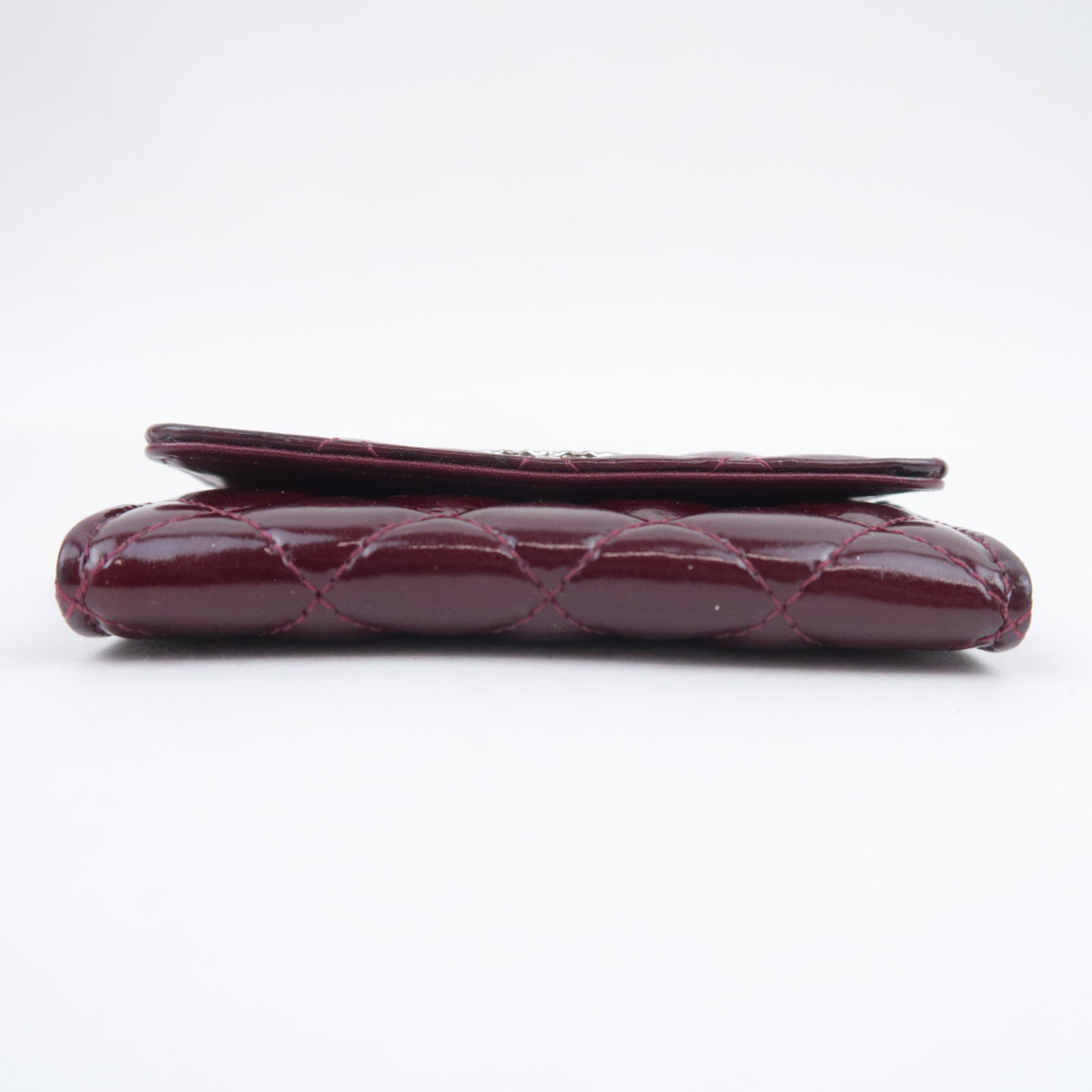 CHANEL Coco Mark Brilliant Matelasse Patent Coin Case Burgundy