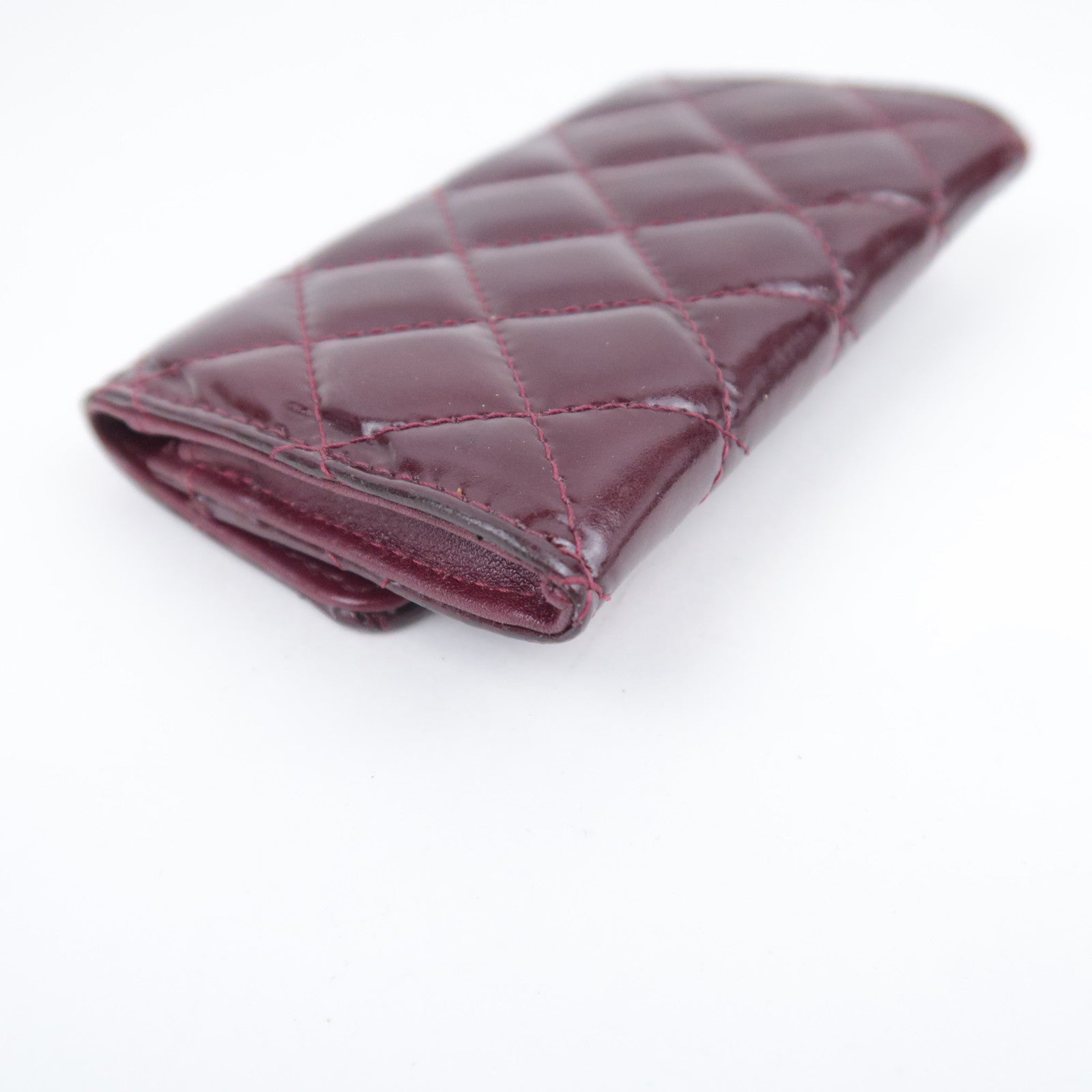 CHANEL Coco Mark Brilliant Matelasse Patent Coin Case Burgundy