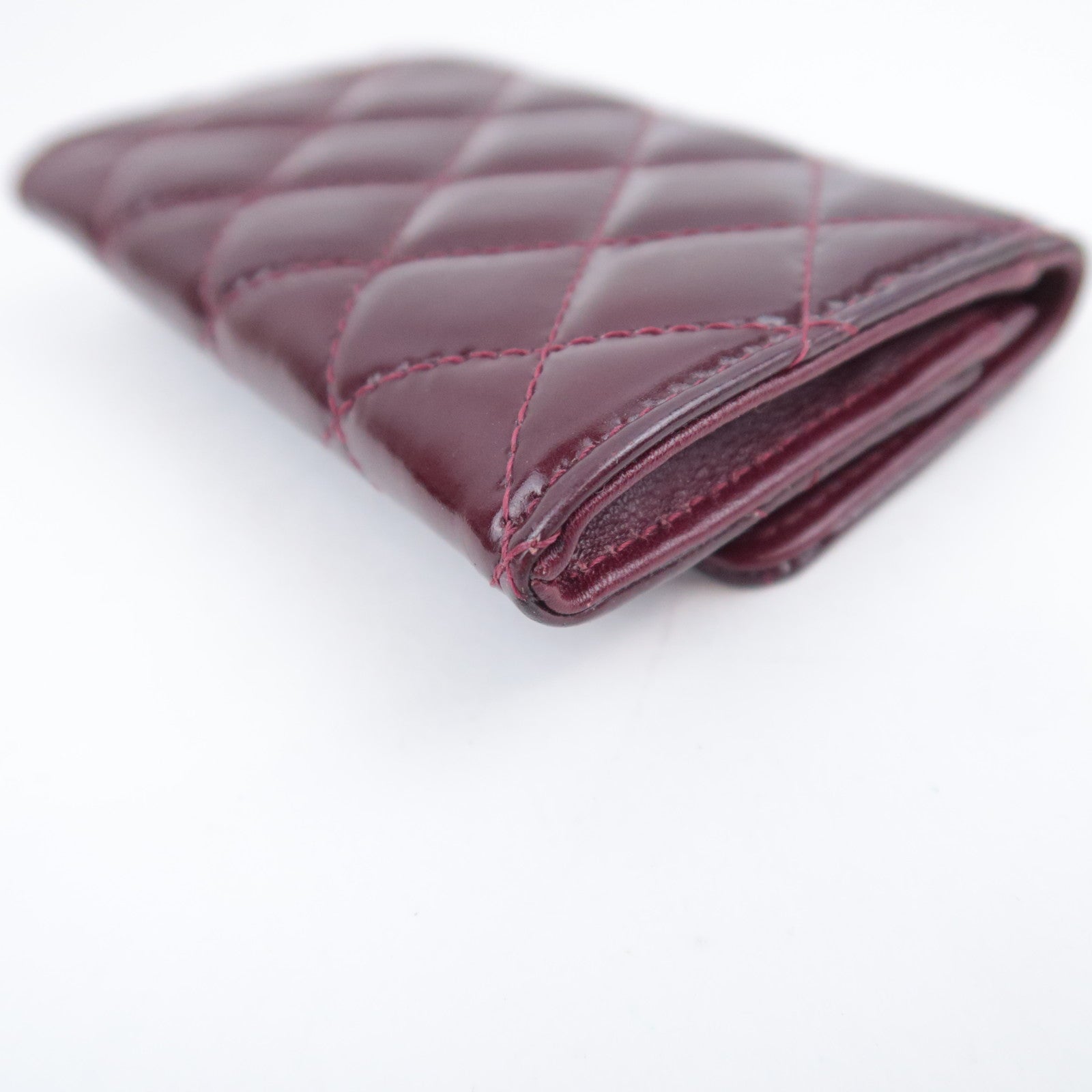 CHANEL Coco Mark Brilliant Matelasse Patent Coin Case Burgundy