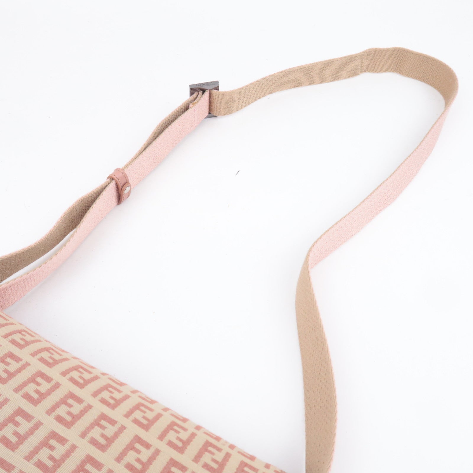 FENDI Zucchino Canvas Leather Shoulder Bag Beige Pink 8BR320
