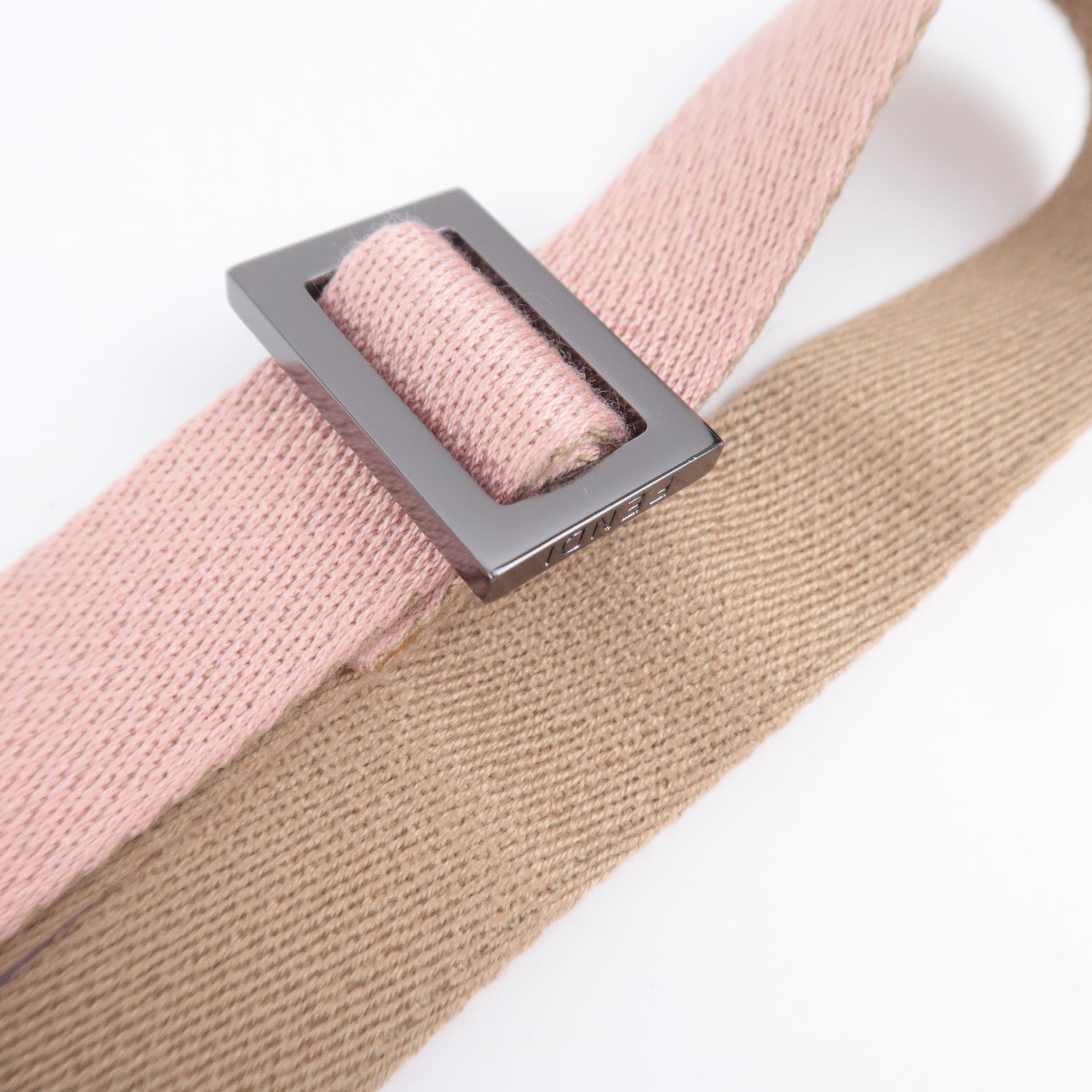 FENDI Zucchino Canvas Leather Shoulder Bag Beige Pink 8BR320
