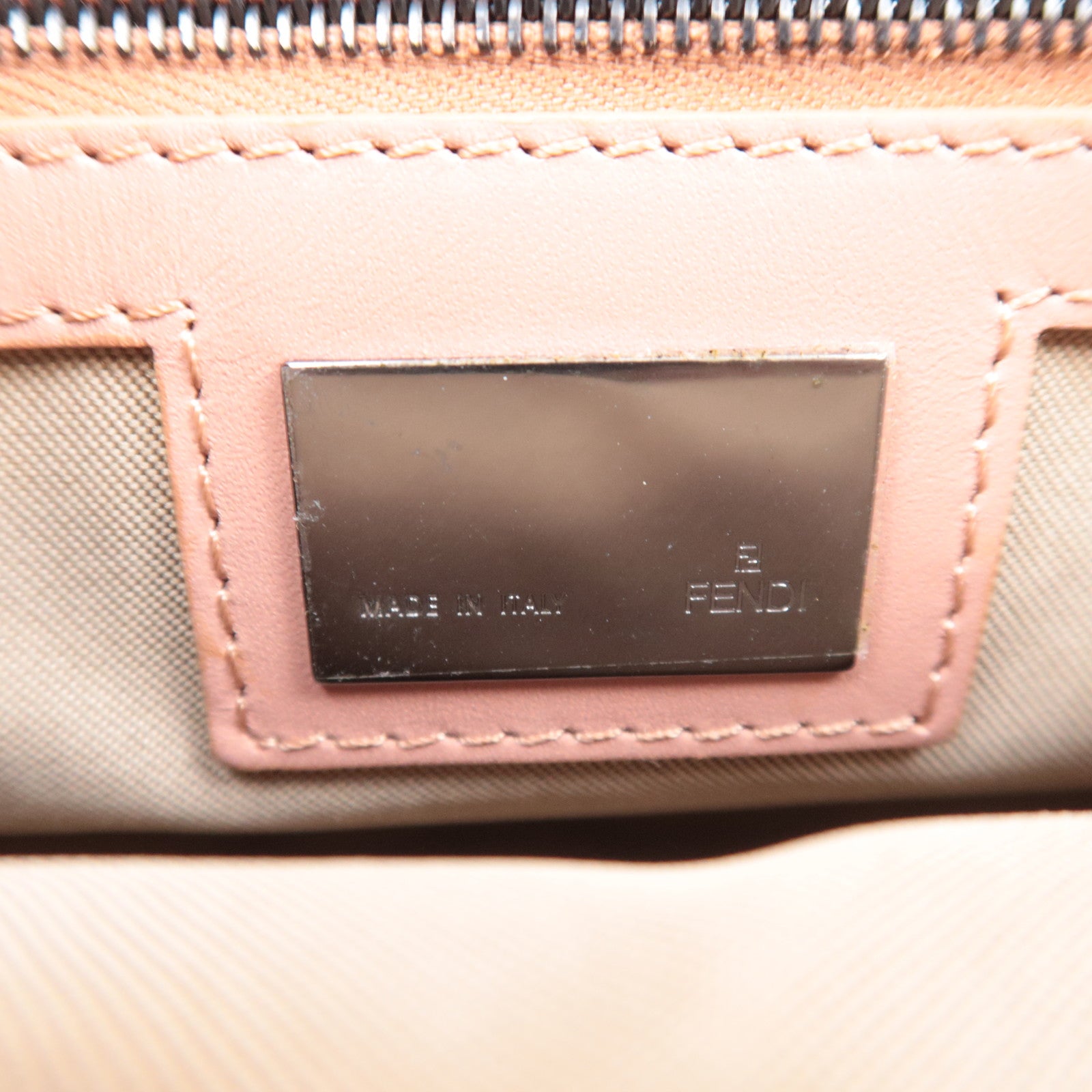 FENDI Zucchino Canvas Leather Shoulder Bag Beige Pink 8BR320