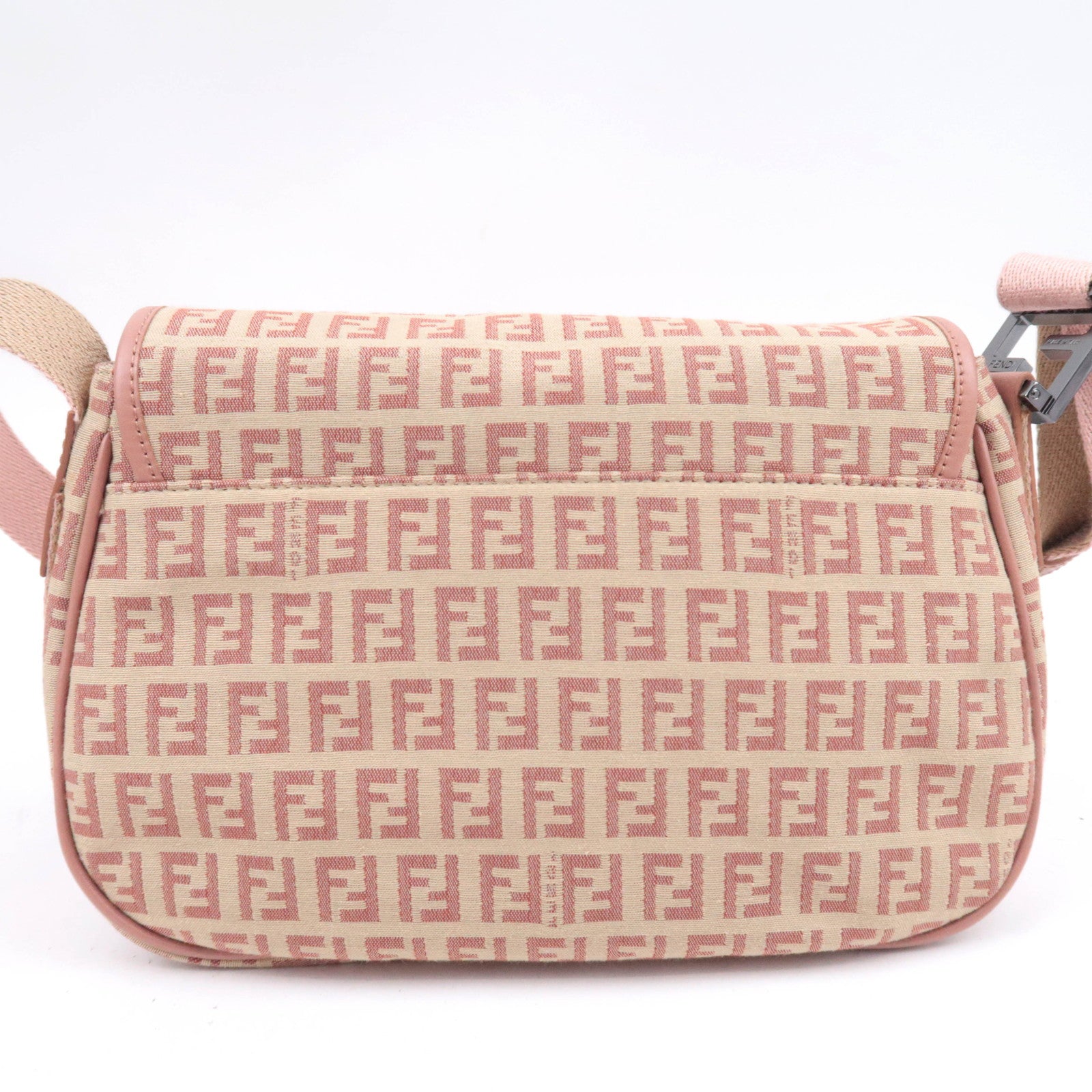 FENDI Zucchino Canvas Leather Shoulder Bag Beige Pink 8BR320