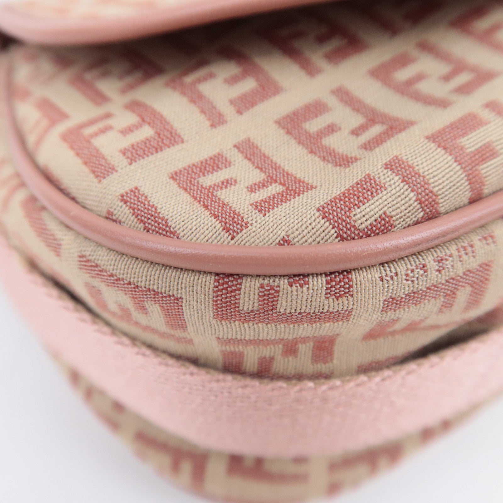 FENDI Zucchino Canvas Leather Shoulder Bag Beige Pink 8BR320