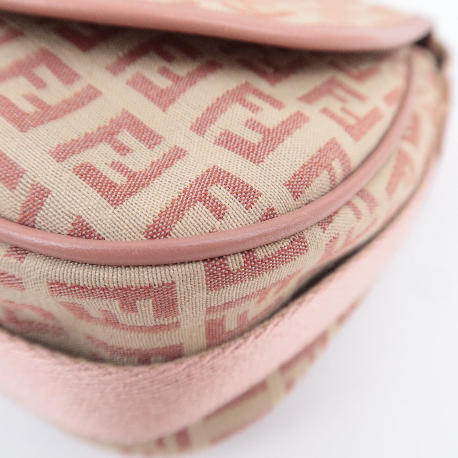 FENDI Zucchino Canvas Leather Shoulder Bag Beige Pink 8BR320