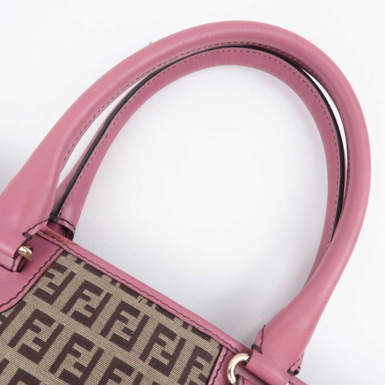 FENDI Zucchino Canvas Leather Tote Bag Beige Pink 8BH139