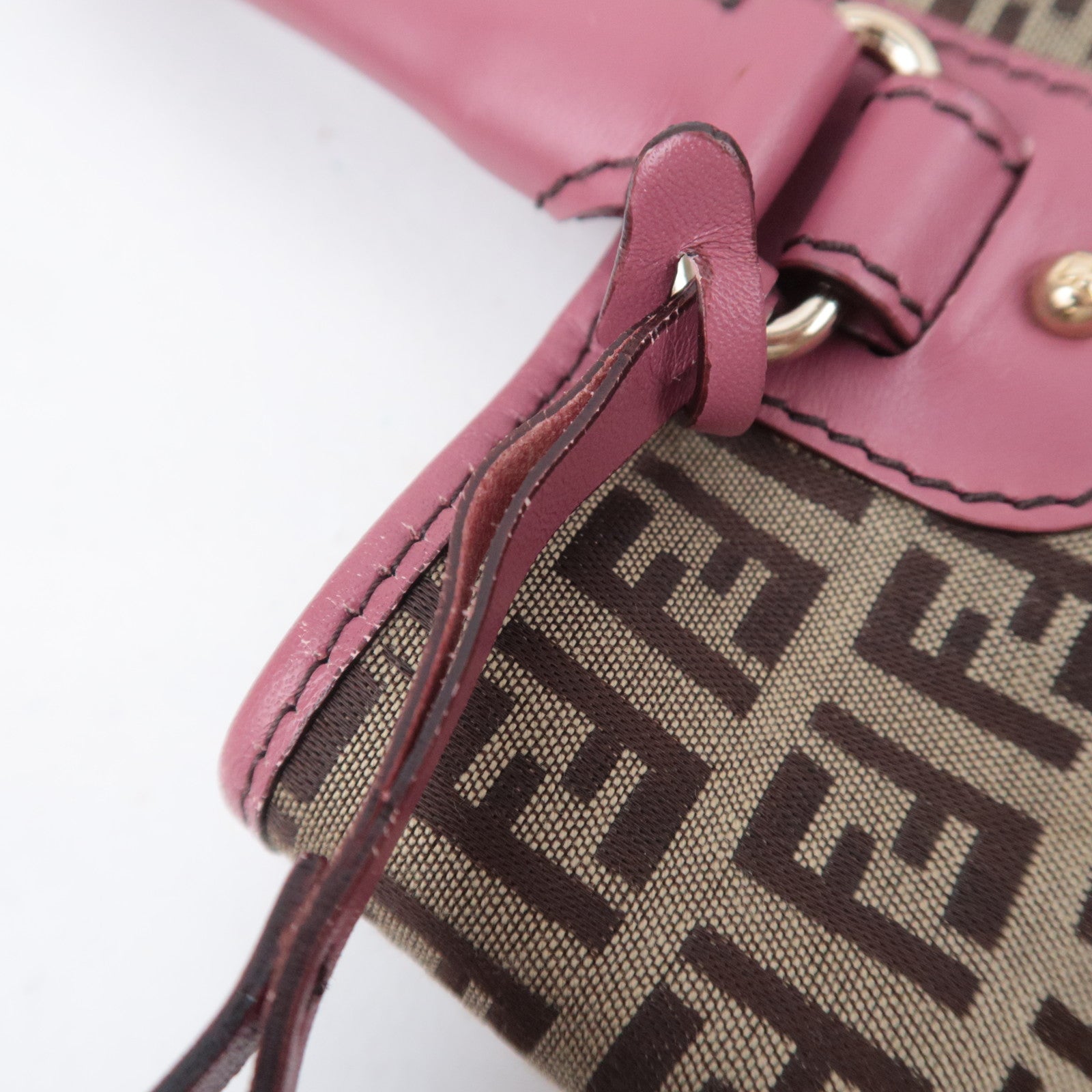 FENDI Zucchino Canvas Leather Tote Bag Beige Pink 8BH139