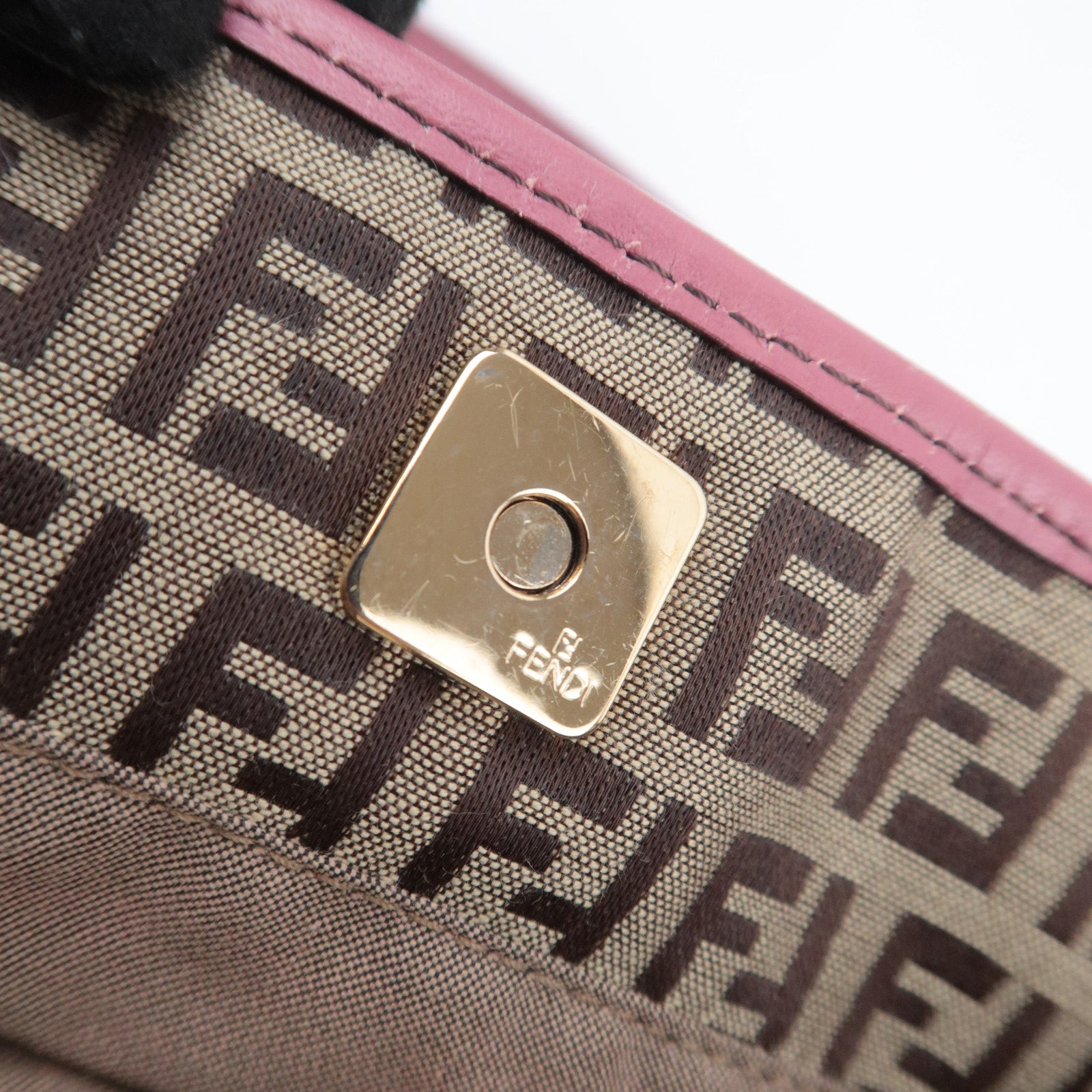 FENDI Zucchino Canvas Leather Tote Bag Beige Pink 8BH139