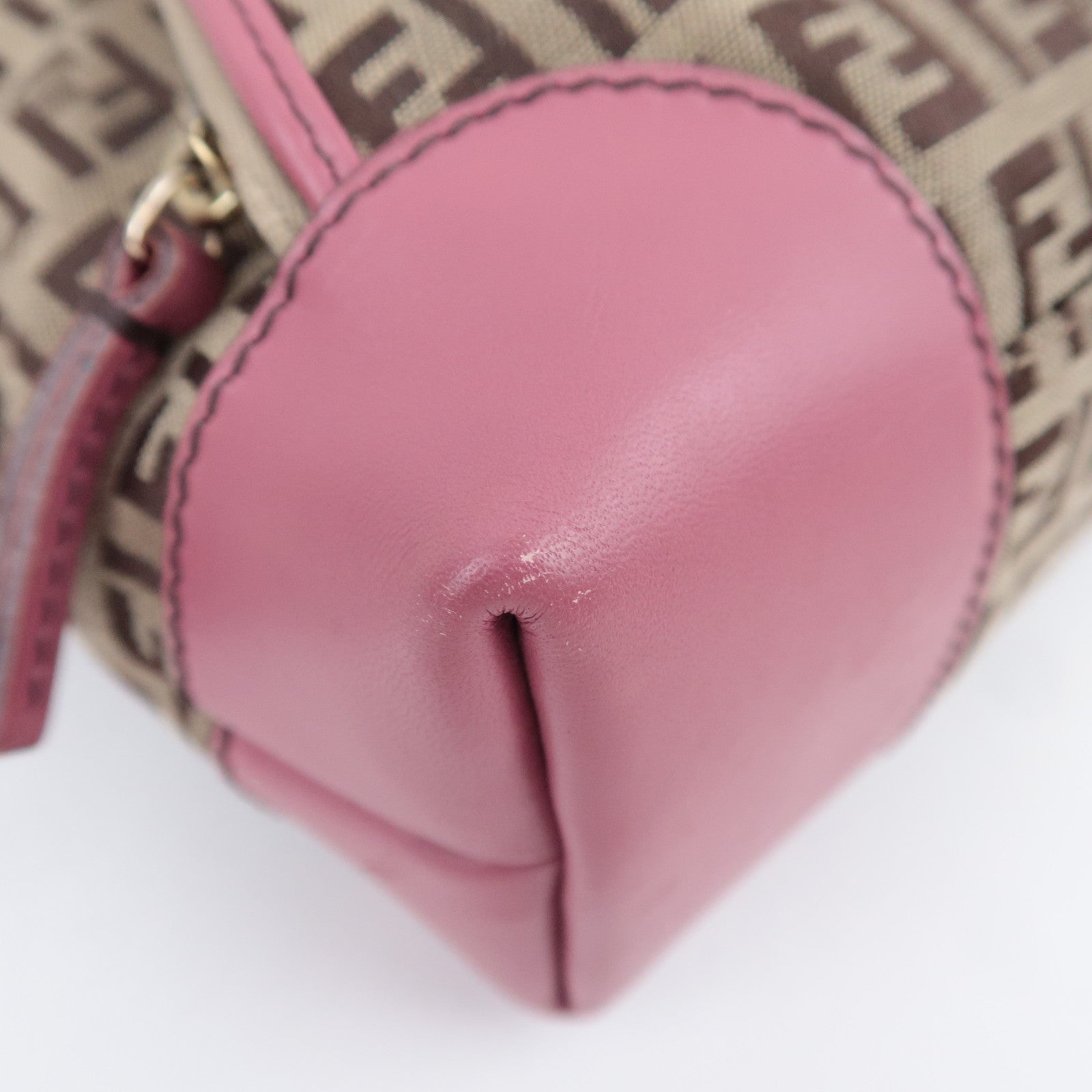 FENDI Zucchino Canvas Leather Tote Bag Beige Pink 8BH139