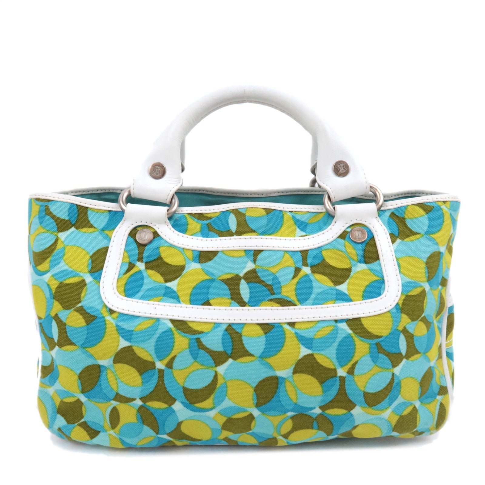 CELINE Boogie Bag Geometry Pirnt Canvas Leather Handbag Blue Yellow White91128