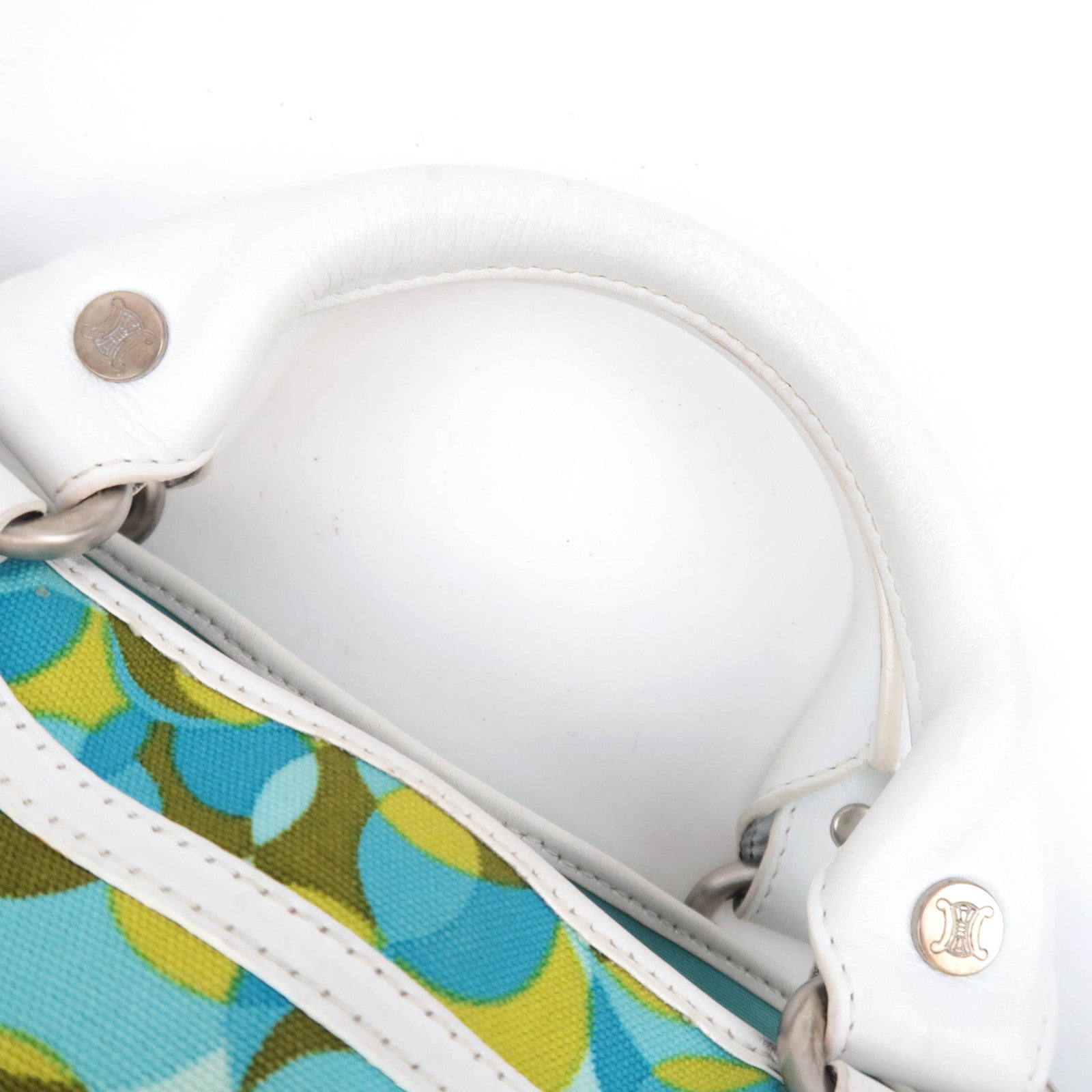 CELINE Boogie Bag Geometry Pirnt Canvas Leather Handbag Blue Yellow White