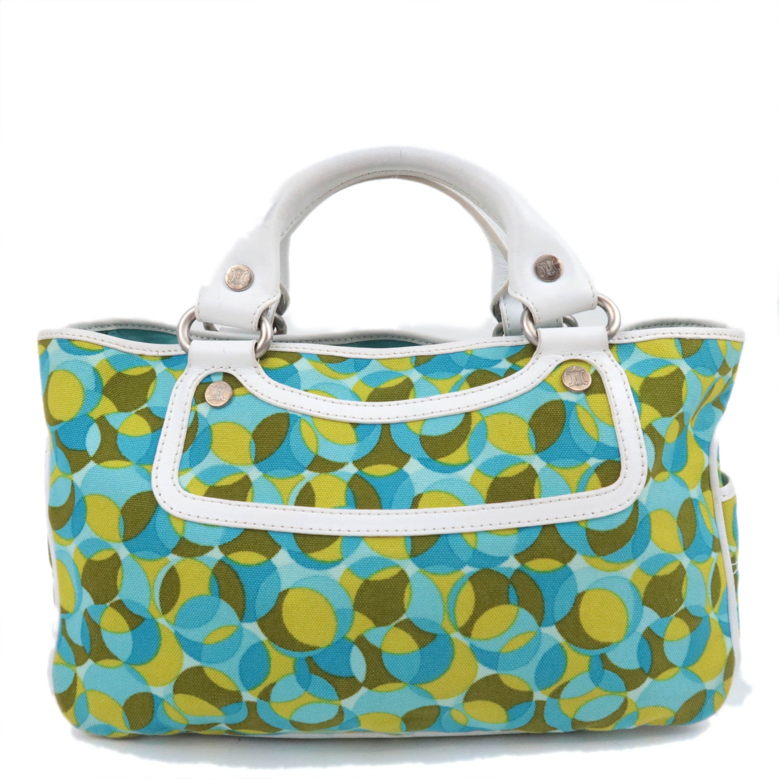 CELINE Boogie Bag Geometry Pirnt Canvas Leather Handbag Blue Yellow White