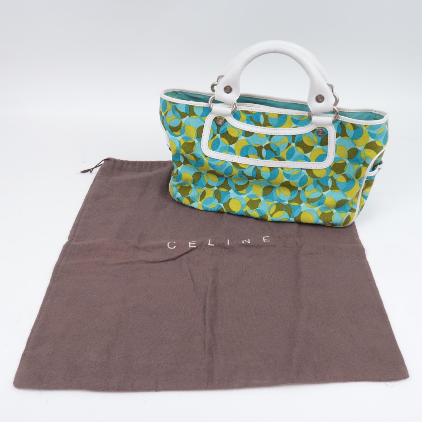CELINE Boogie Bag Geometry Pirnt Canvas Leather Handbag Blue Yellow White