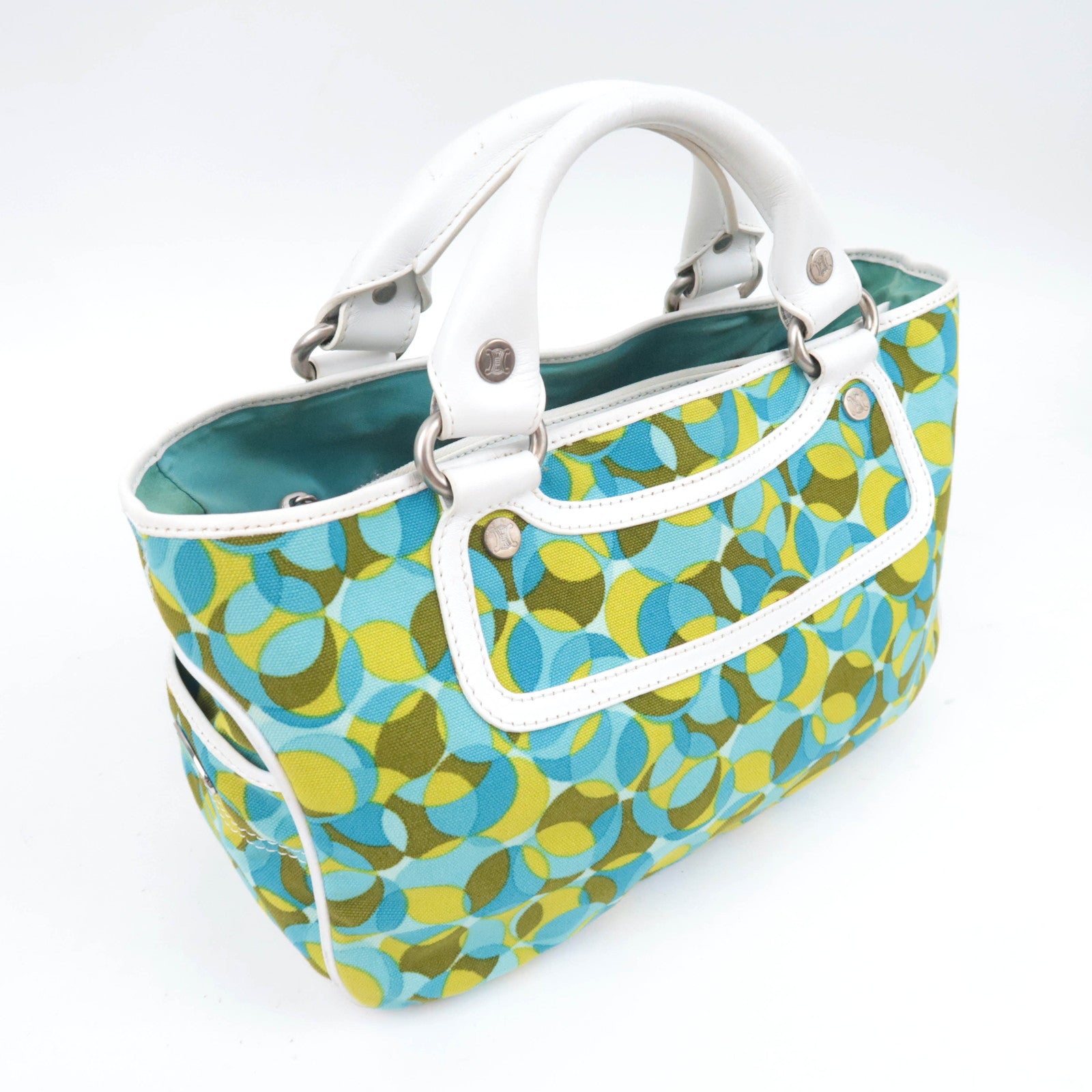 CELINE Boogie Bag Geometry Pirnt Canvas Leather Handbag Blue Yellow White
