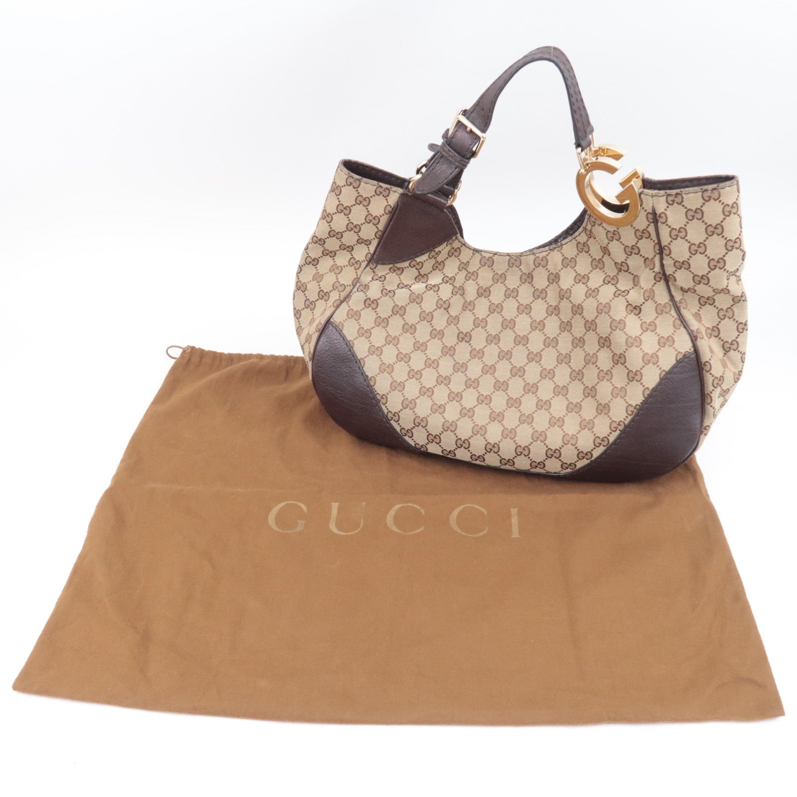 GUCCI Charlotte GG Canvas Shoulder Bag Beige Brown 203504