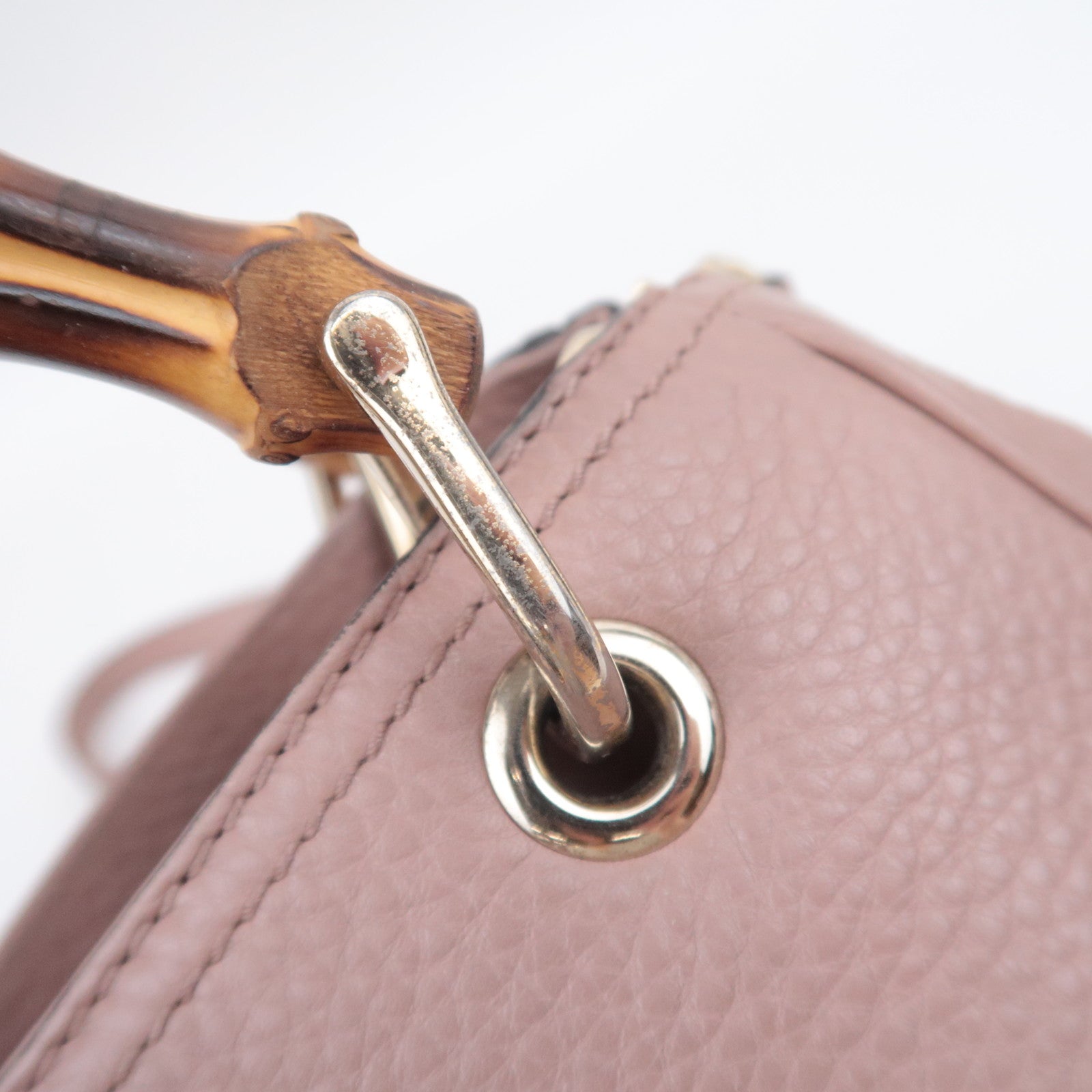 GUCCI Bamboo Shopper Small 2Way Leather Handbag Pink Beige 336032