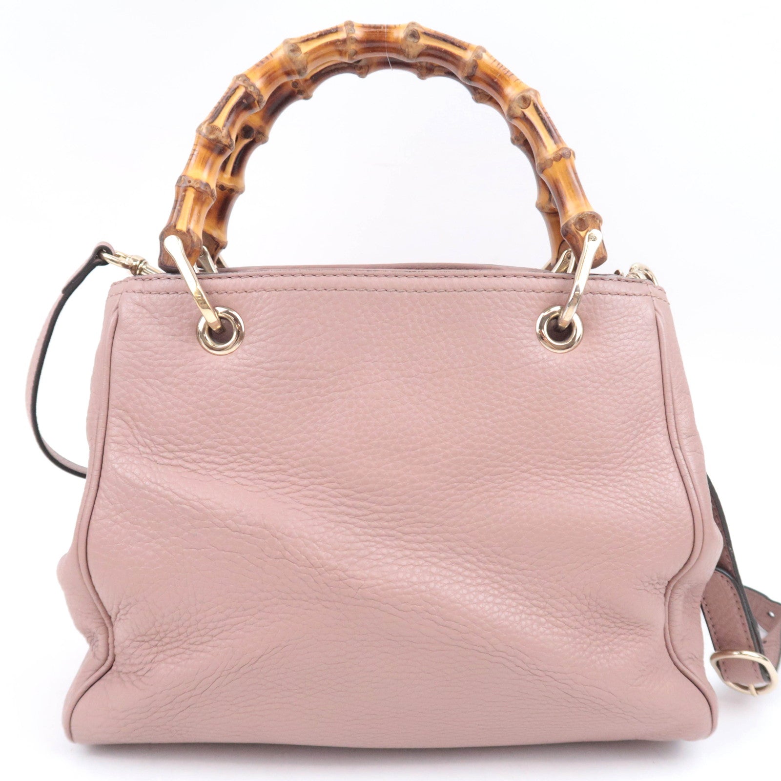 GUCCI Bamboo Shopper Small 2Way Leather Handbag Pink Beige 336032