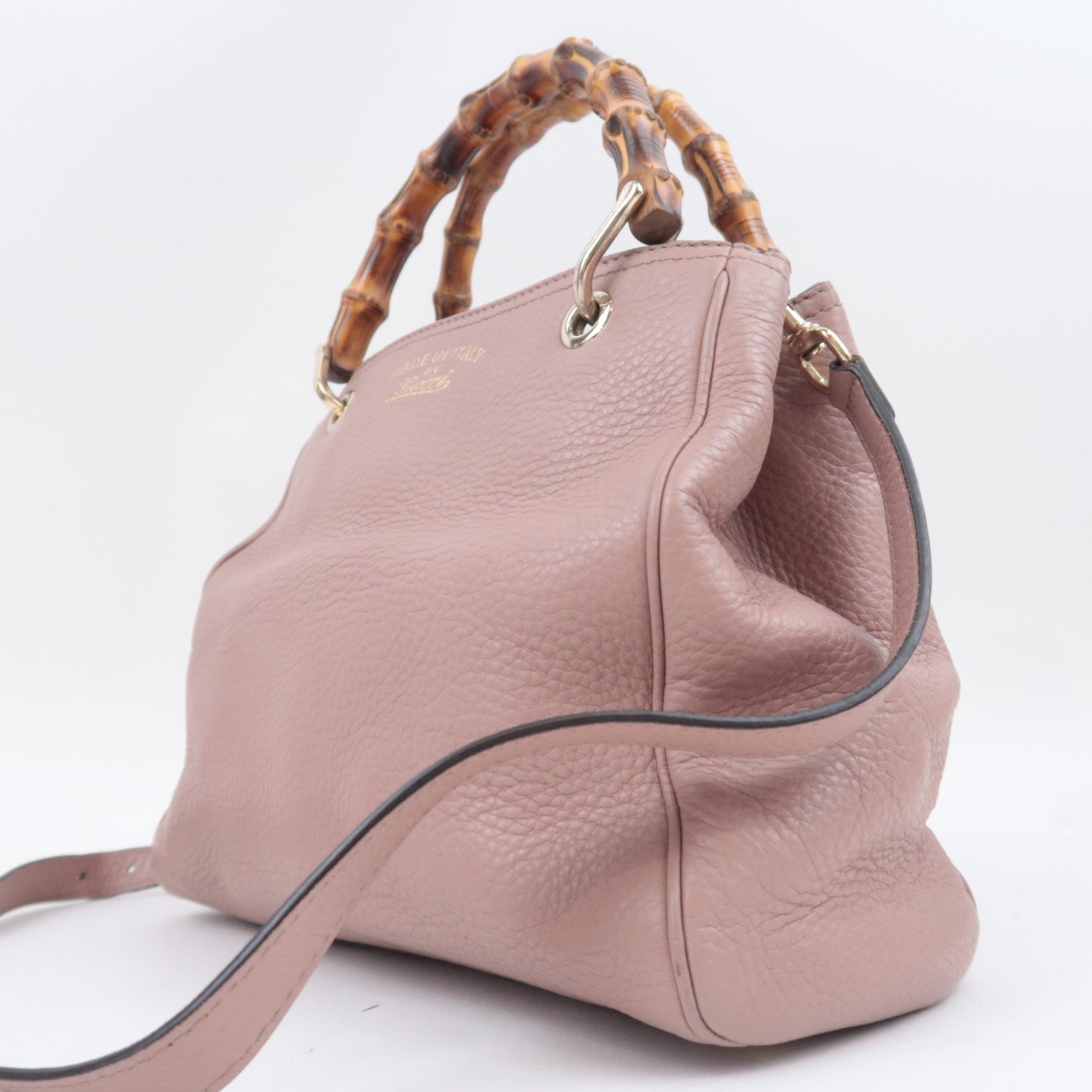 GUCCI Bamboo Shopper Small 2Way Leather Handbag Pink Beige 336032