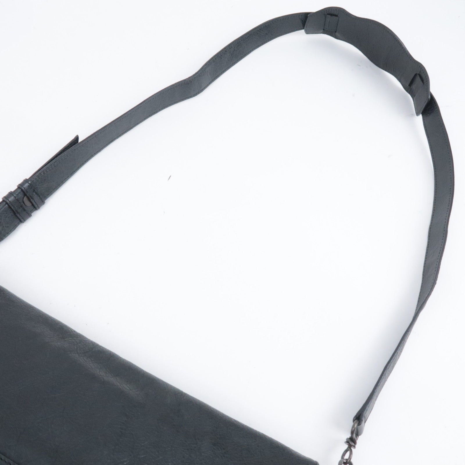 BALENCIAGA The Folk Leather Shoulder Bag Black 246432