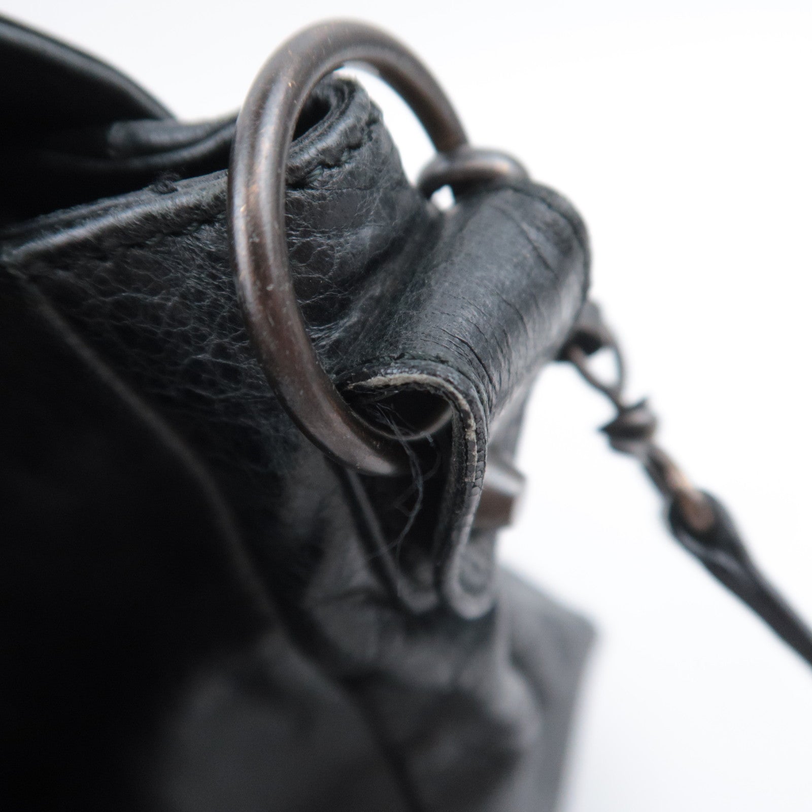 BALENCIAGA The Folk Leather Shoulder Bag Black 246432
